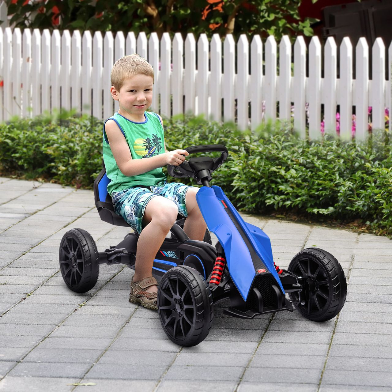 HOMCOM Gokart, Kinderfahrzeug mit verstellbarem Sitz, Tretfahrzeug, Blau