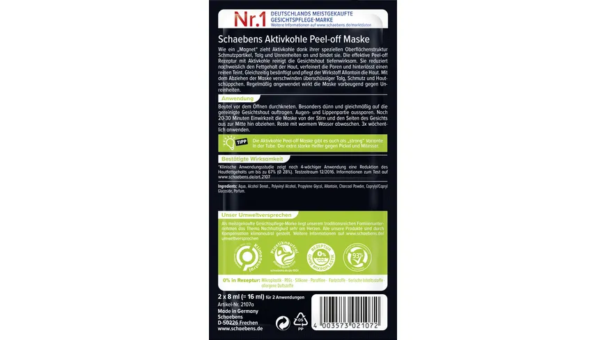 Schaebens Aktivkohle Peel-off Maske 16 ml
