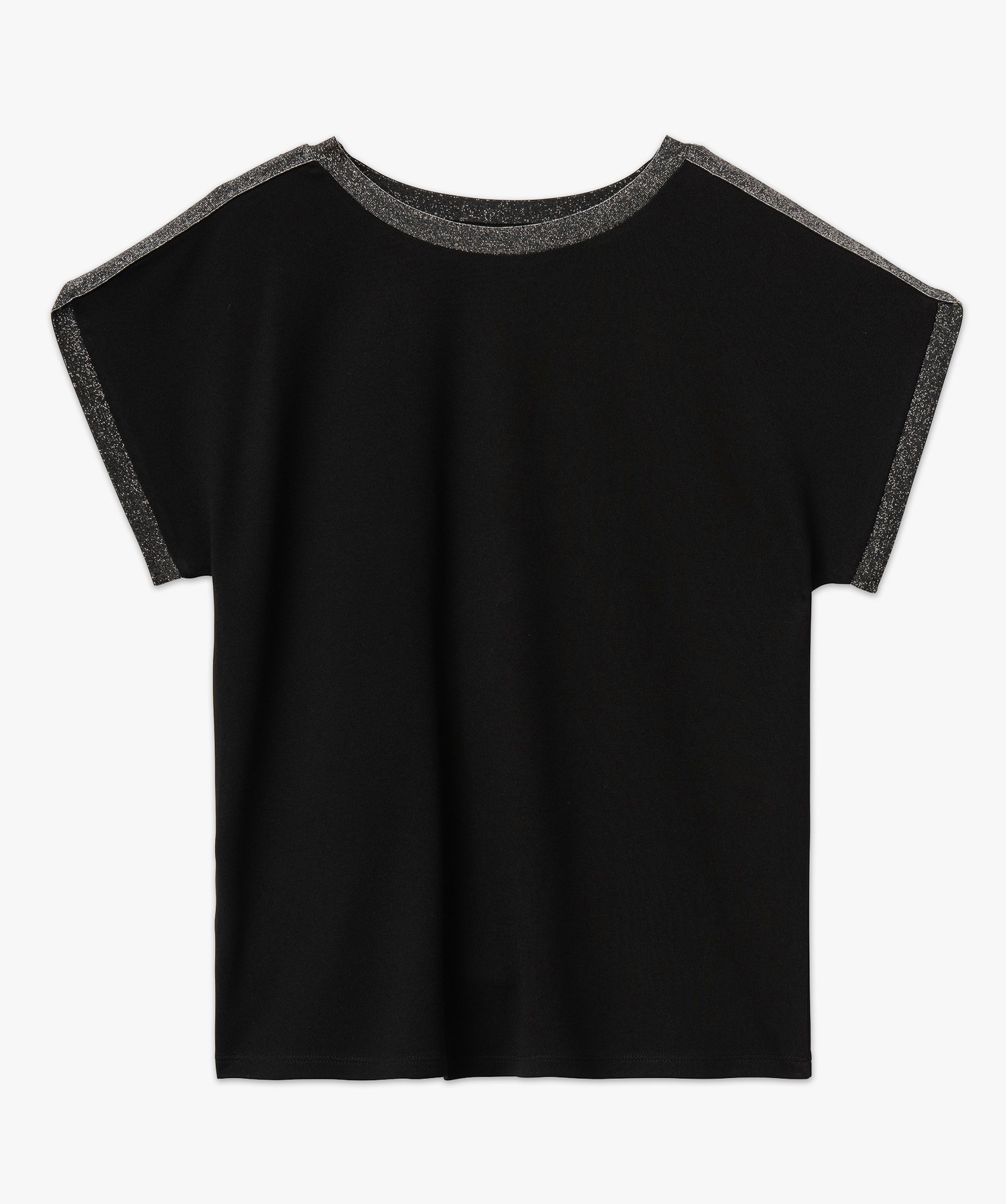 Tee-shirt loose à manches coures pailletées femme noir | GEMO
