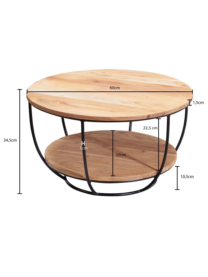 KADIMA DESIGN Couchtisch | Akazie/Metall, Rund, Ablage, Loft-Style günstig kaufen onesize