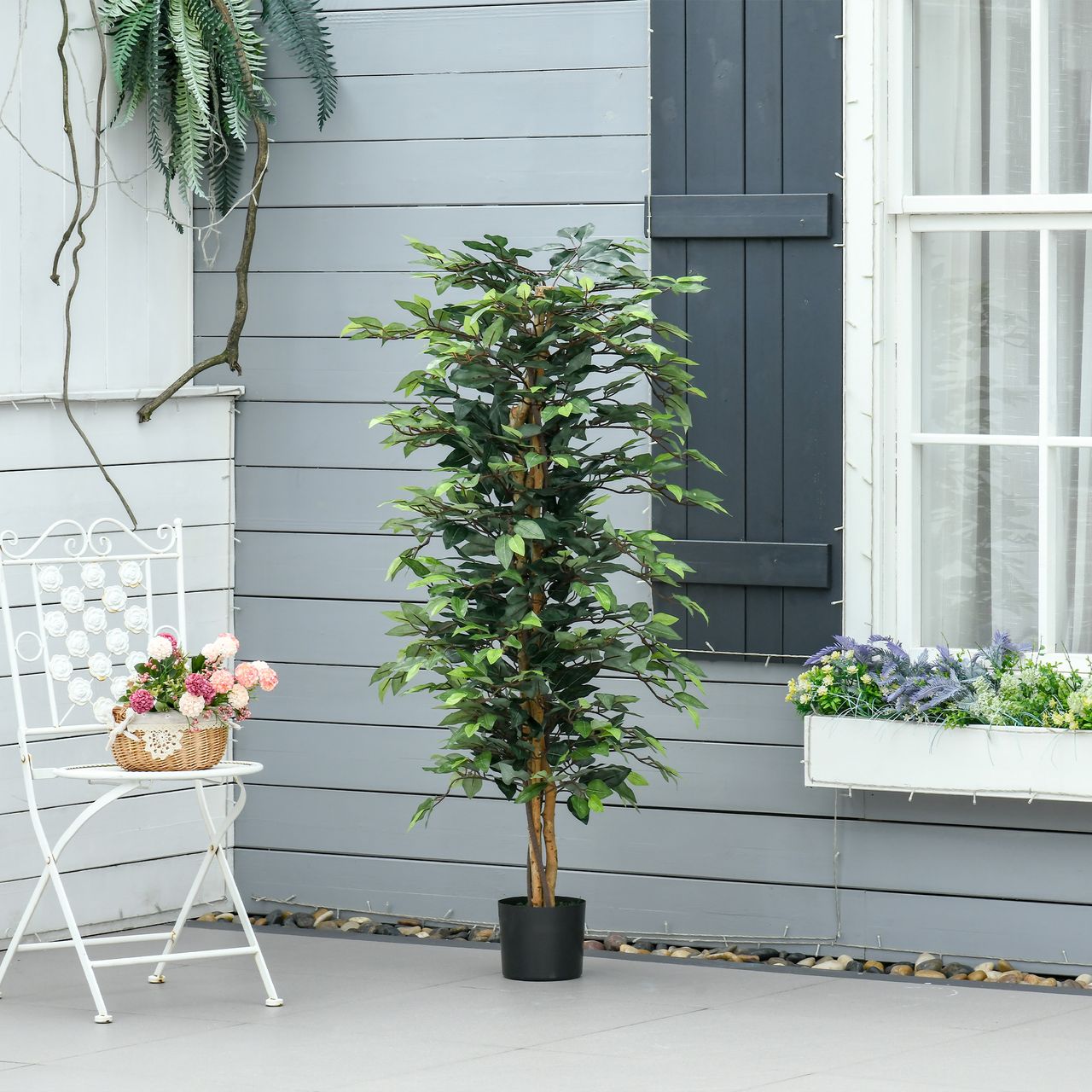 HOMCOM künstliche Pflanzen 150 cm künstlicher Ficus-baum Kunstpflanze Zimmerpflanze Dekopflanze Büropflanze Kunststofftopf für drinnen und draußen