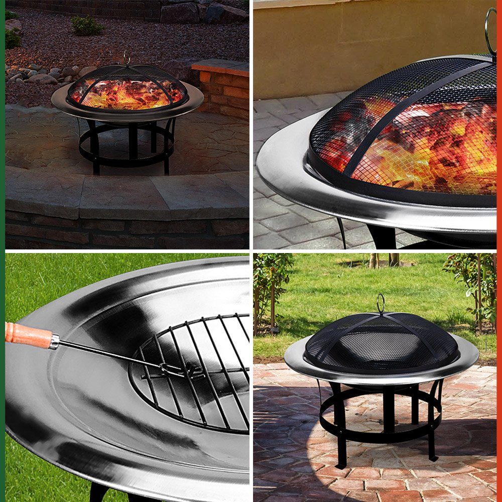 Gardebruk Feuerschale, Feuerstelle 75cm Edelstahl Funkenschutz Garten Outdoor Balkon Grill