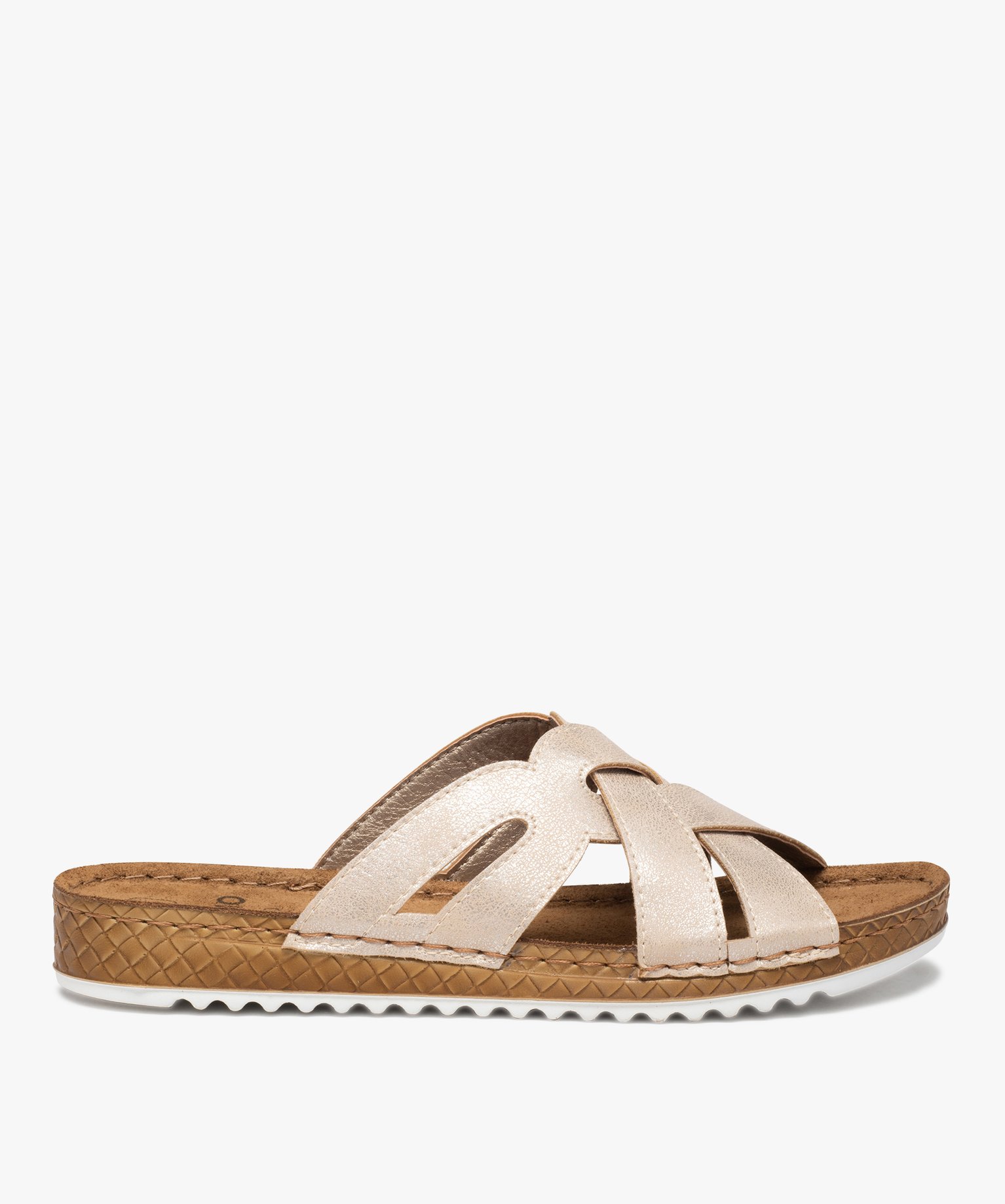 Mules femme extra légères à brides métallisées rose | GEMO