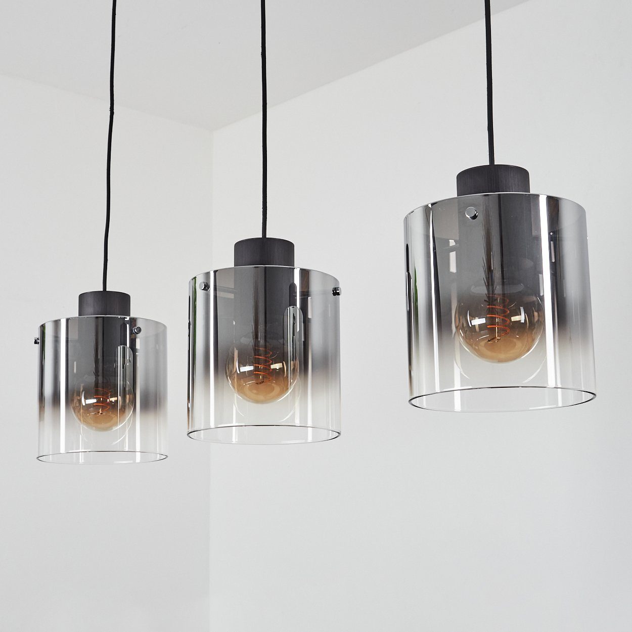 hofstein Pendelleuchte Riccione Hängeleuchte aus Metall/Rauchglas in Schwarz/Rauchfarben, ohne Leuchtmittel, Pendellampe mit Schirmen Echtlas/Rauchglas (19, 5cm), E27