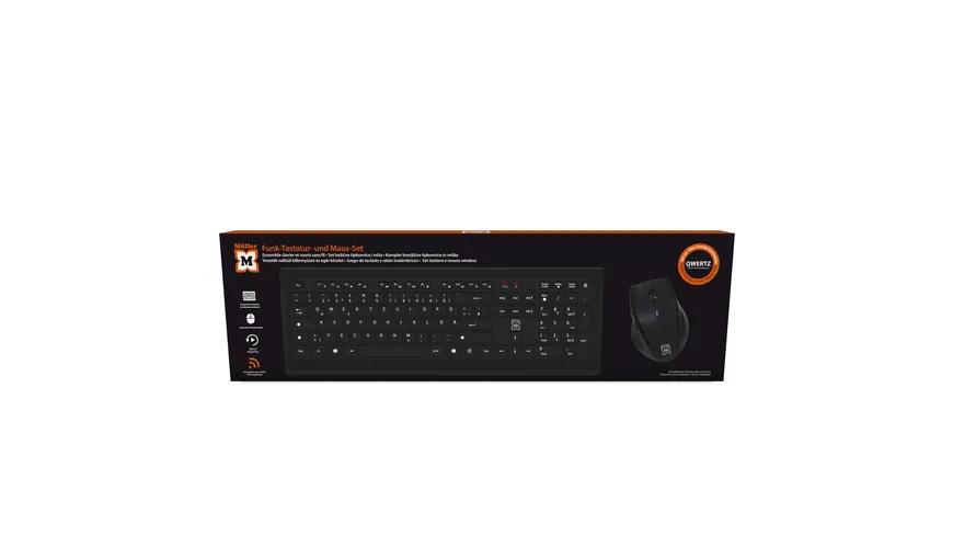 Müller Funk-Tastatur und optische 5 Tasten Funk-Maus Set, QWERTZ (DE/AT), schwarz