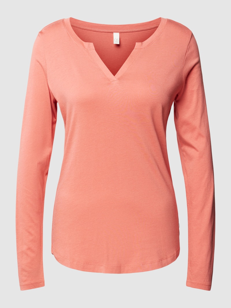 Longsleeve in unifarbenem Design mit Tunikakragen in koralle