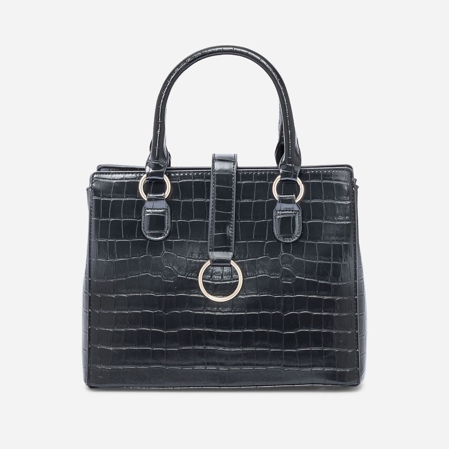 Sac à main noir embossé croco