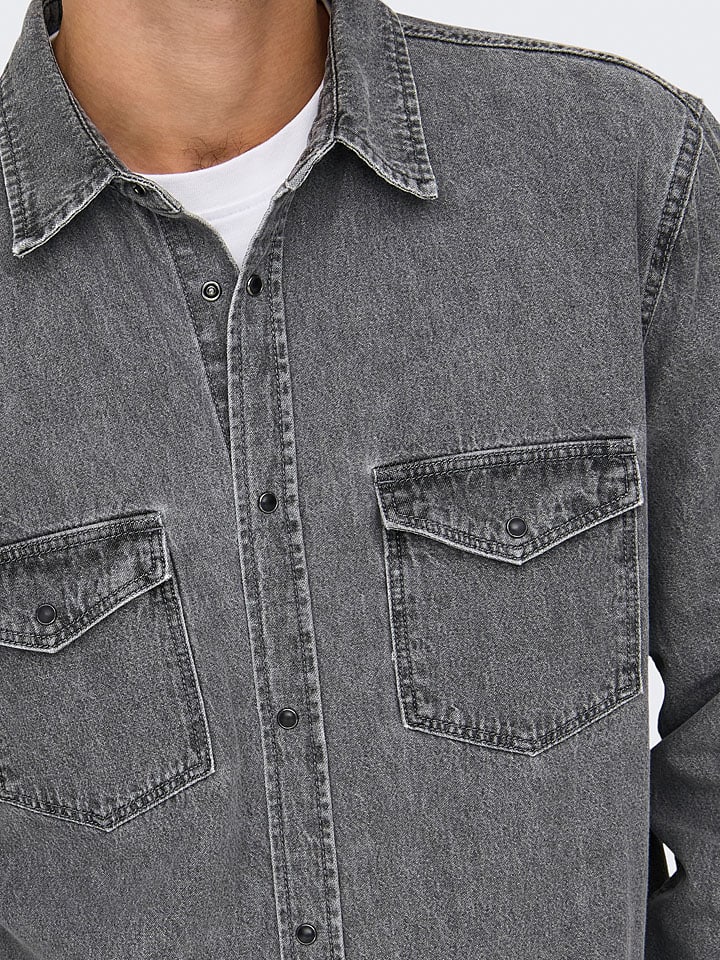 ONLY & SONS Jeanshemd - Regular fit - in Grau günstig kaufen