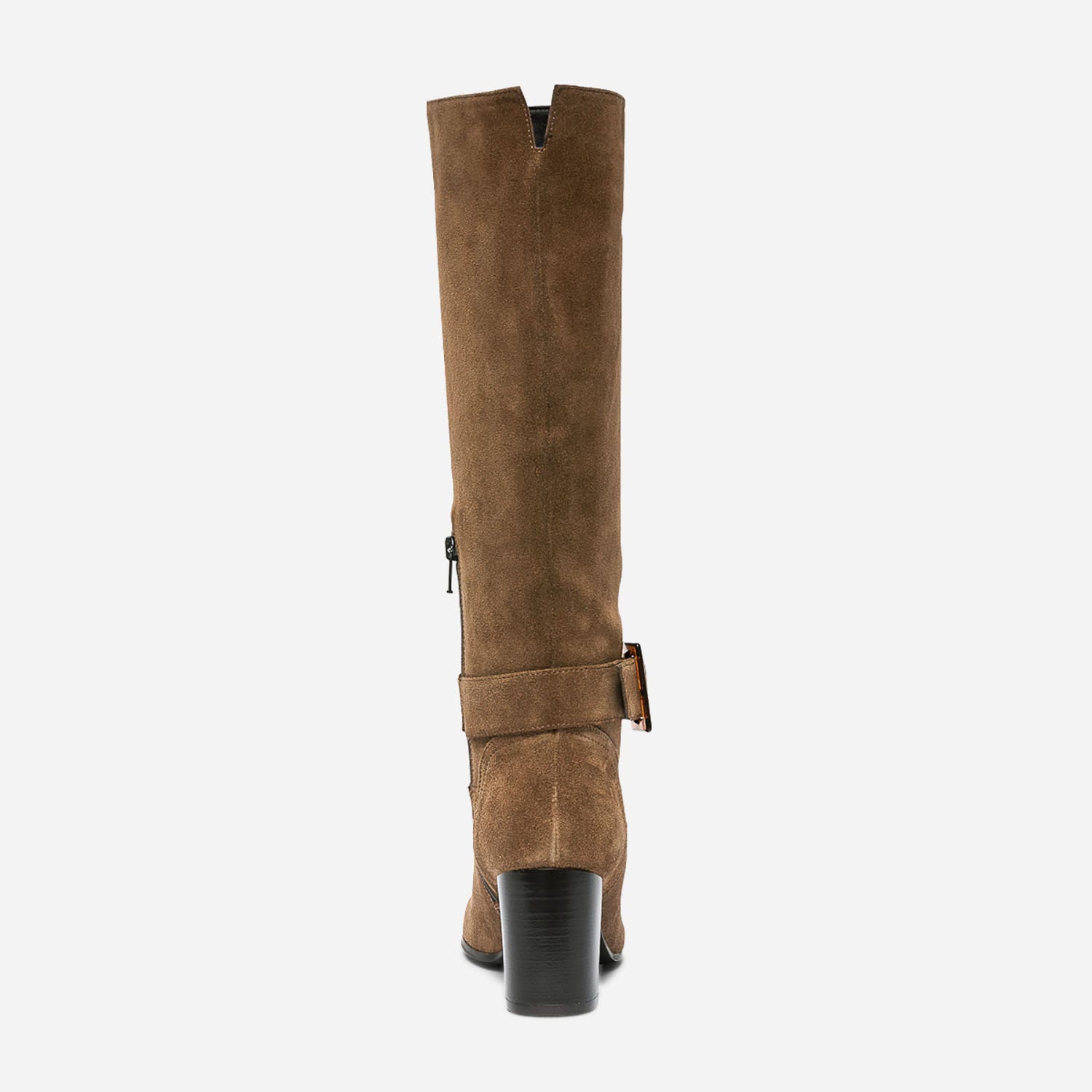 Botte marron en cuir velours à boucle effet écaille