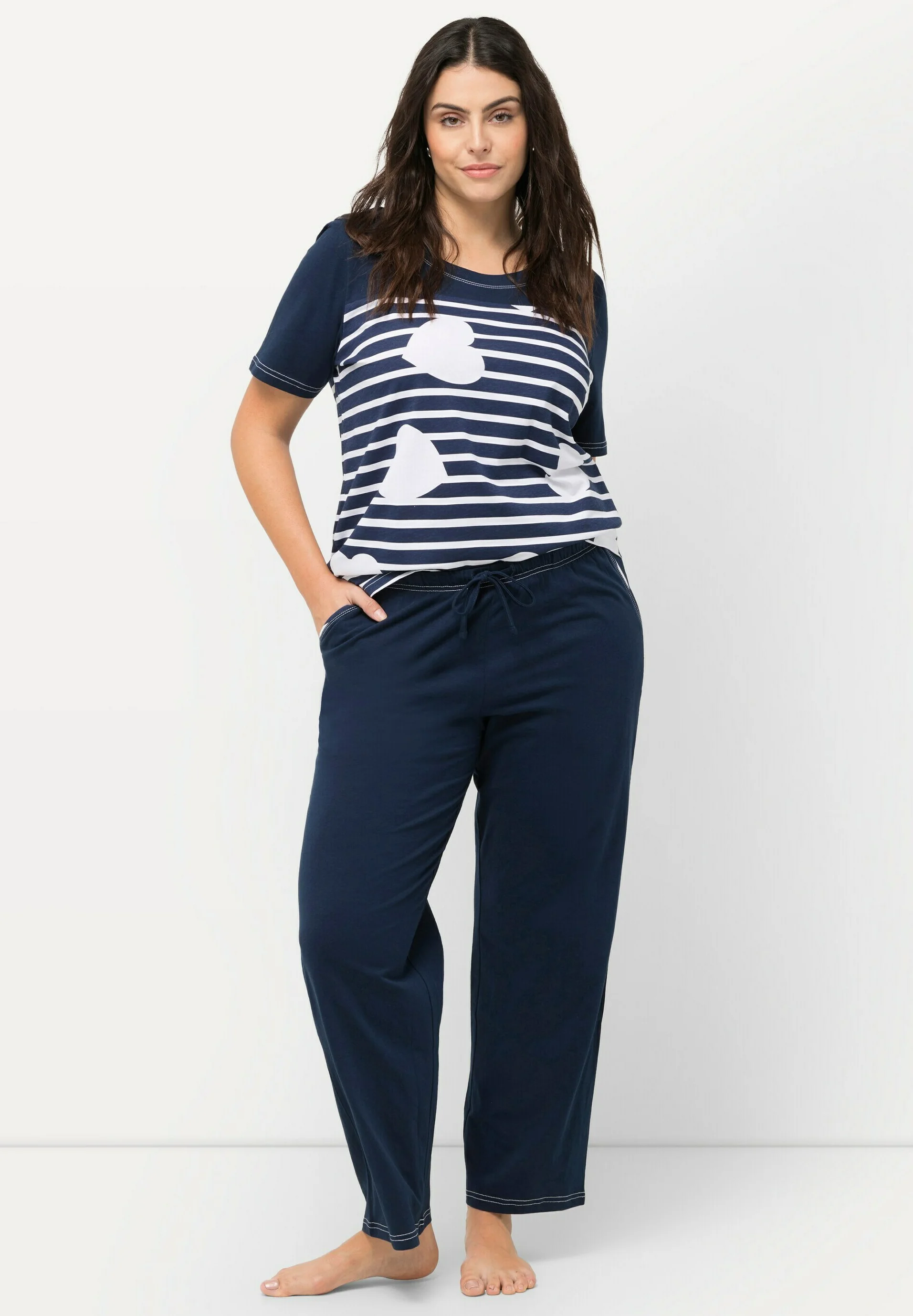 Ulla Popken STRIPED HEART SHORT SLEEVE - Pijama