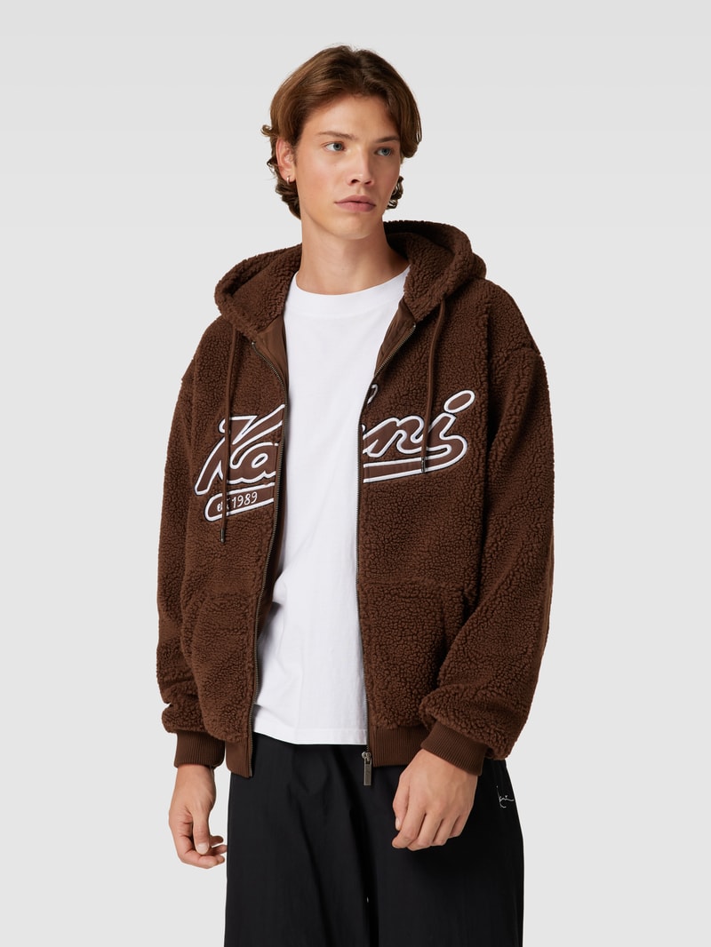 Fleecejacke mit Label Modell 'Varsity' in dunkelbraun