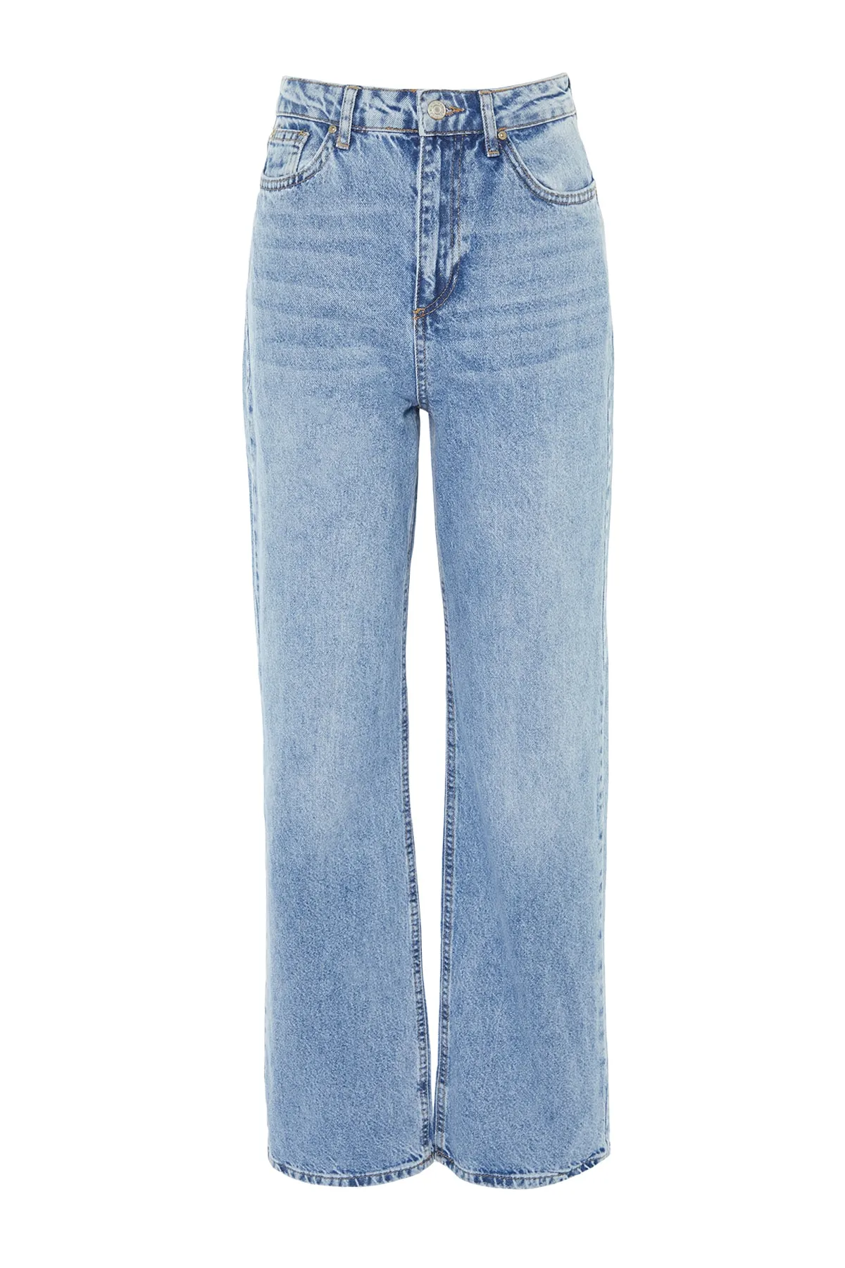 Trendyol Collection  Blaue, lange, gerade Jeans mit hoher Taille TWOAW23JE00111