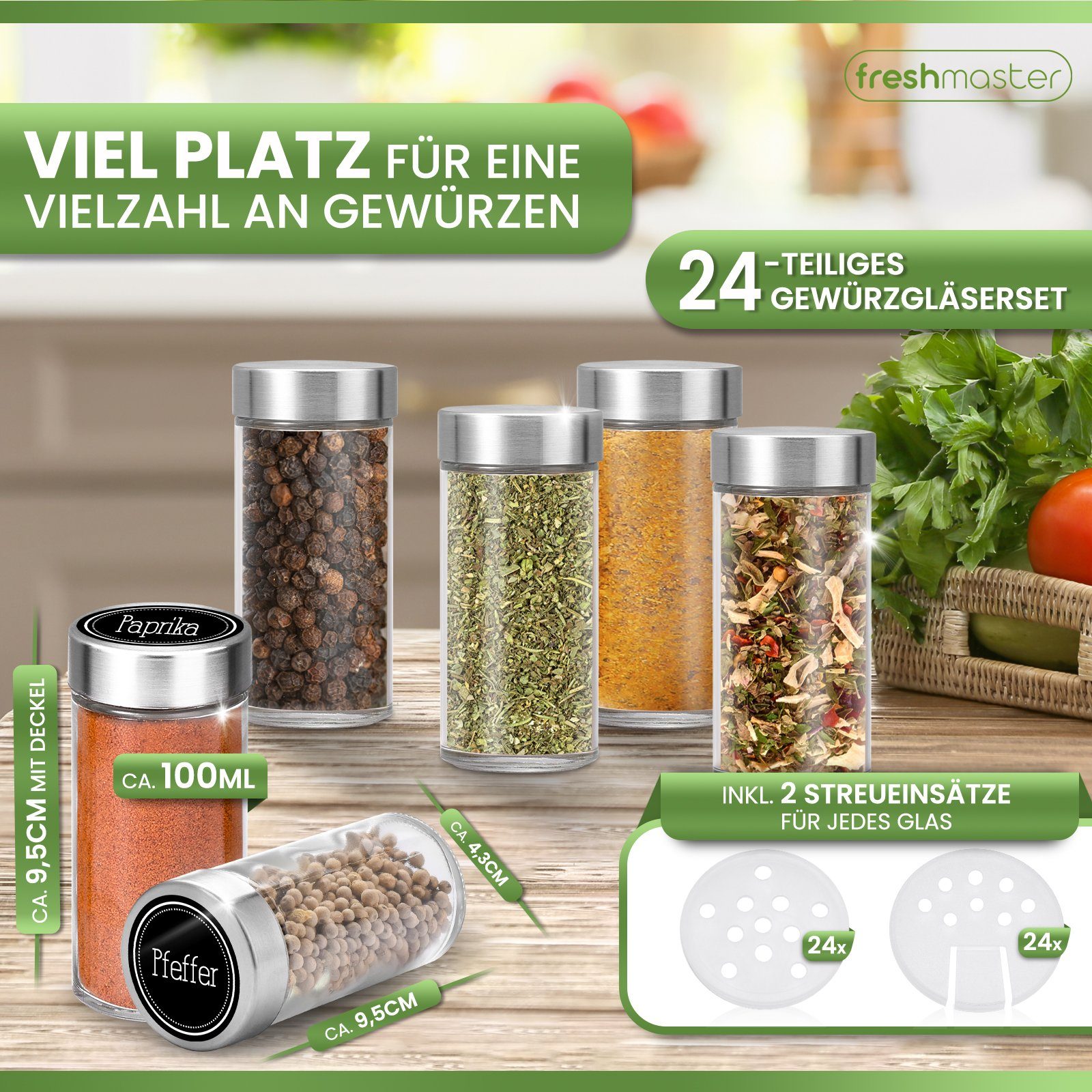 freshmaster Gewürzmühle 24er Set je ca.100 ml Gewürzstreuer, (24 Stück)