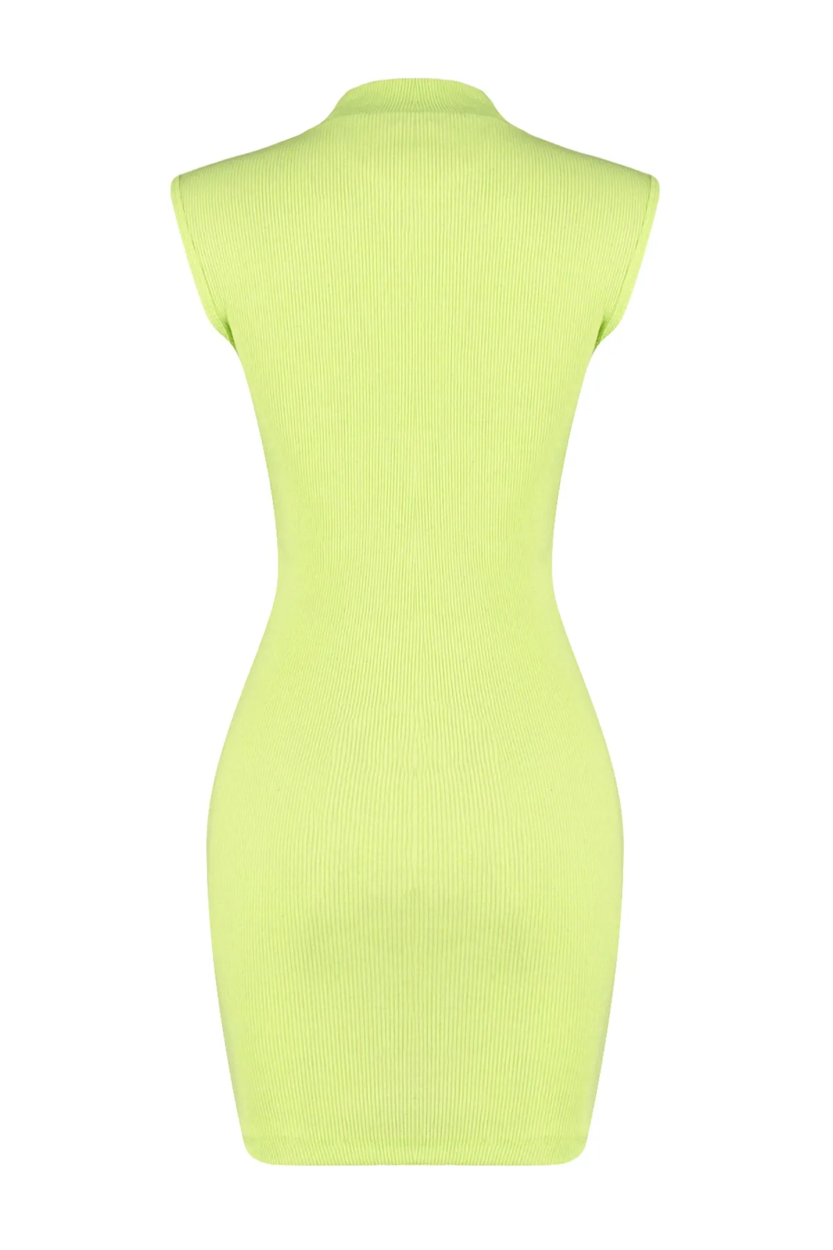 Trendyol Collection  Limettengrünes ärmelloses, tailliertes, dehnbares Mini-Bleistiftkleid aus Strick mit Rundhalsausschnitt TWOSS22EL2819