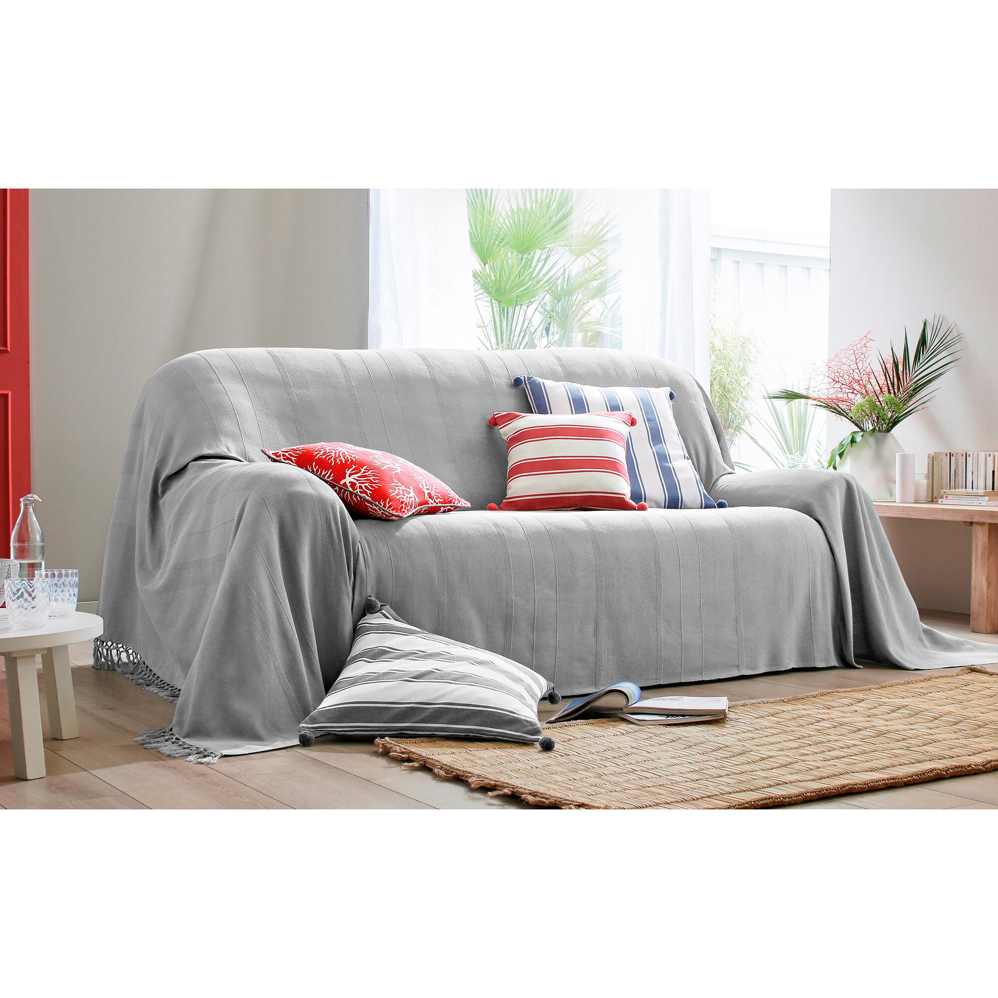 Plaid ou jeté uni coton tissage artisanal