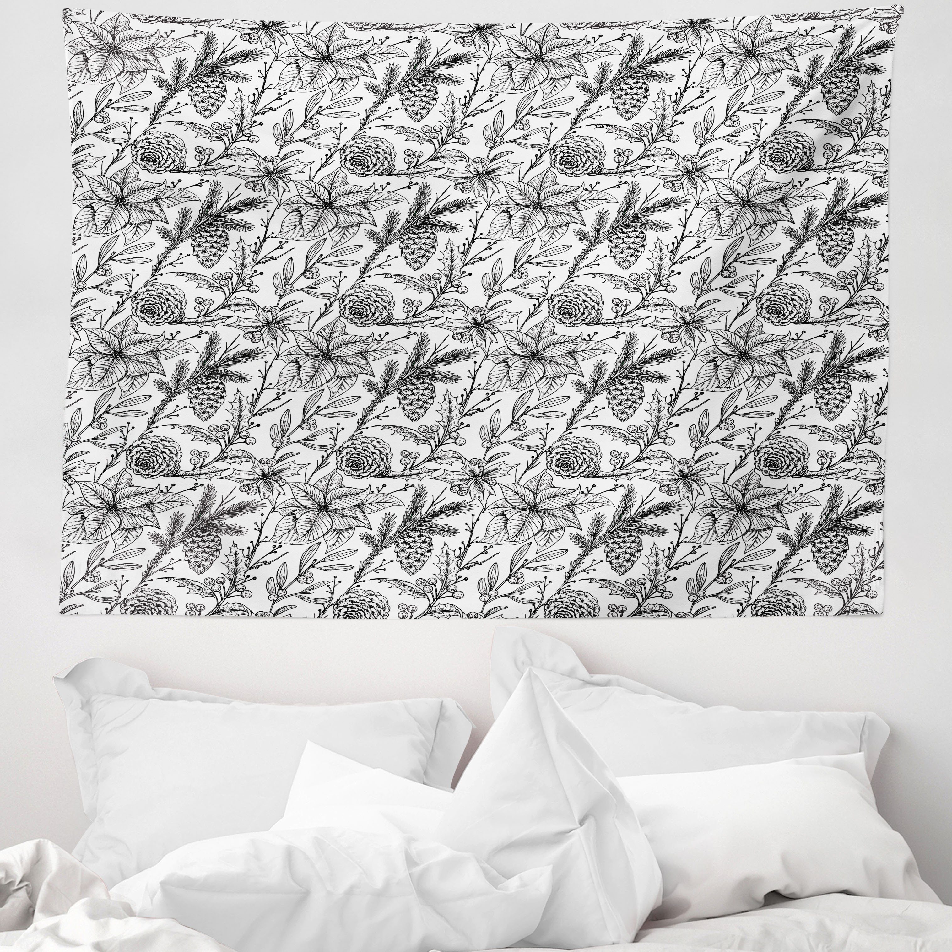 Wandteppich aus Weiches Mikrofaser Stoff Für das Wohn und Schlafzimmer, Abakuhaus, rechteckig, Pine Cone Mistletoe Dogwood Blumen