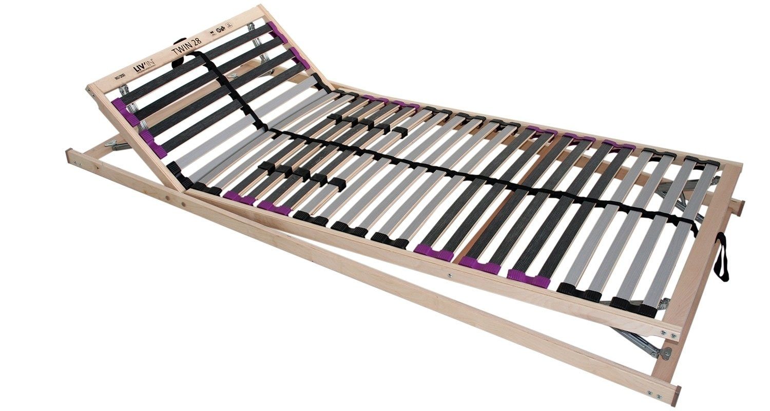 Lattenrost TWIN, 120 x 200 cm, 28 Federholzleisten,, Beco, Kopfteil manuell verstellbar, Fußteil manuell verstellbar, Holzrahmen, Mittelgurt