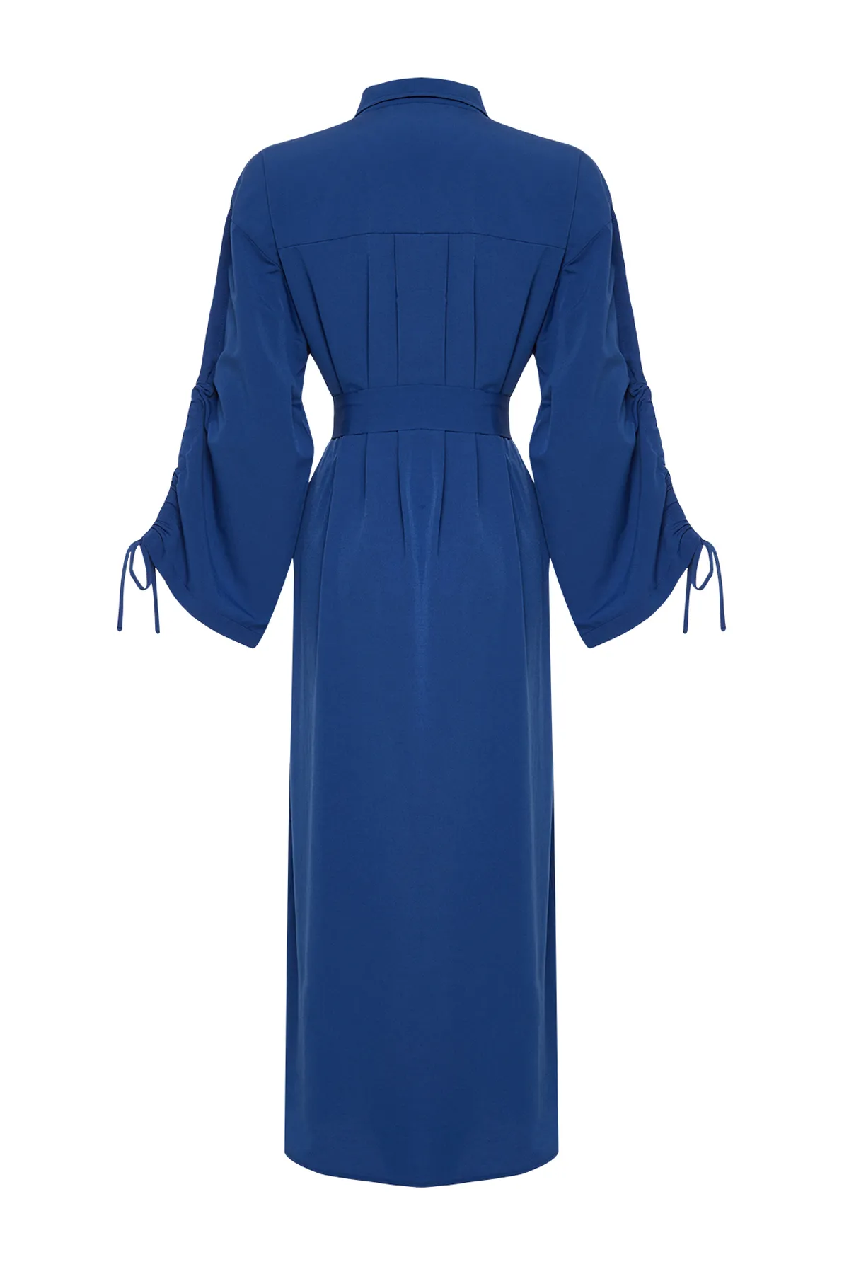 Trendyol Modest  Saks-Hemdkleid aus gewebter Baumwolle mit Gürtel und verstellbaren Ärmeln, Detail TCTSS23EB00365