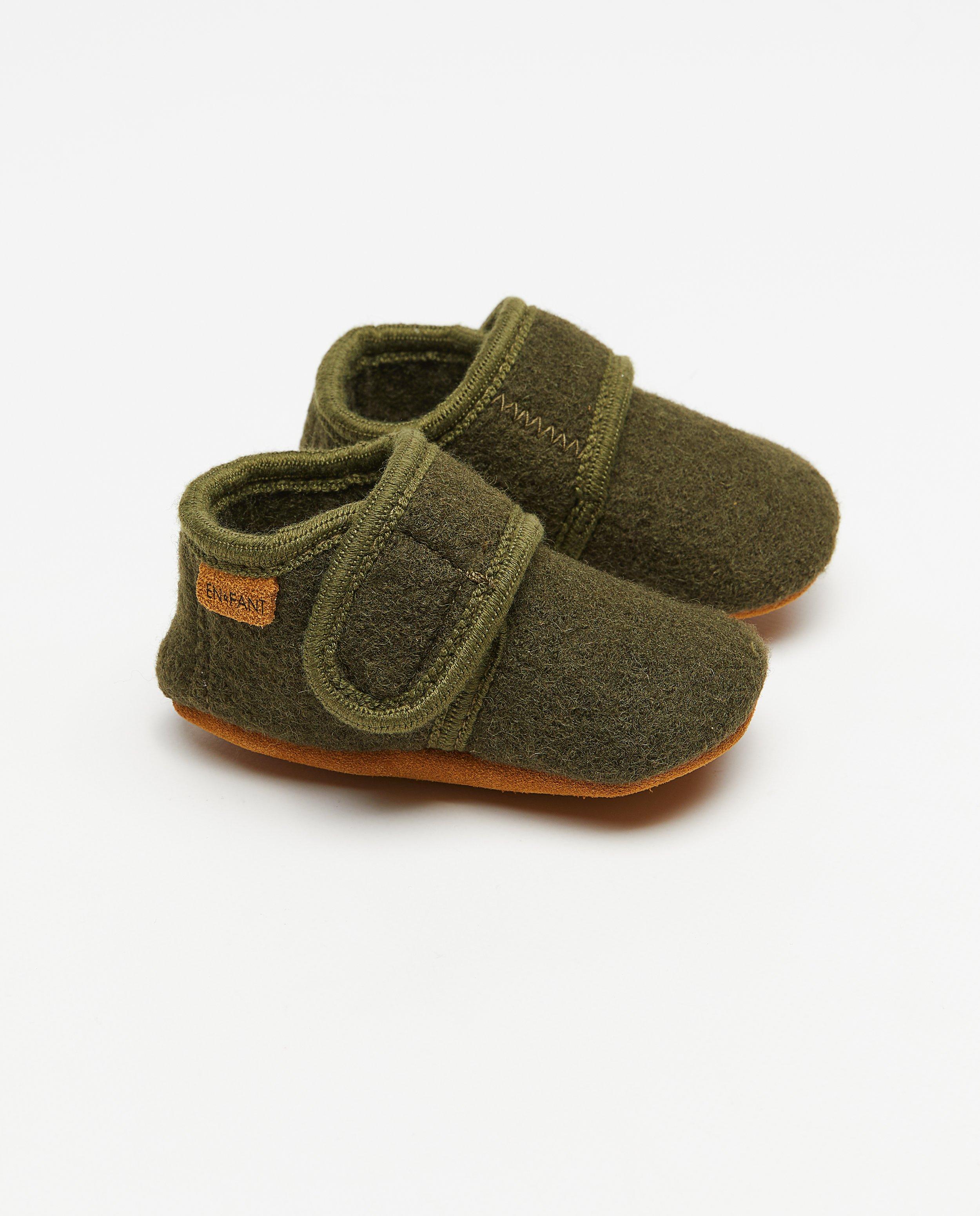 Enfant Ulltofflor med halkskydd, 17-28 khaki