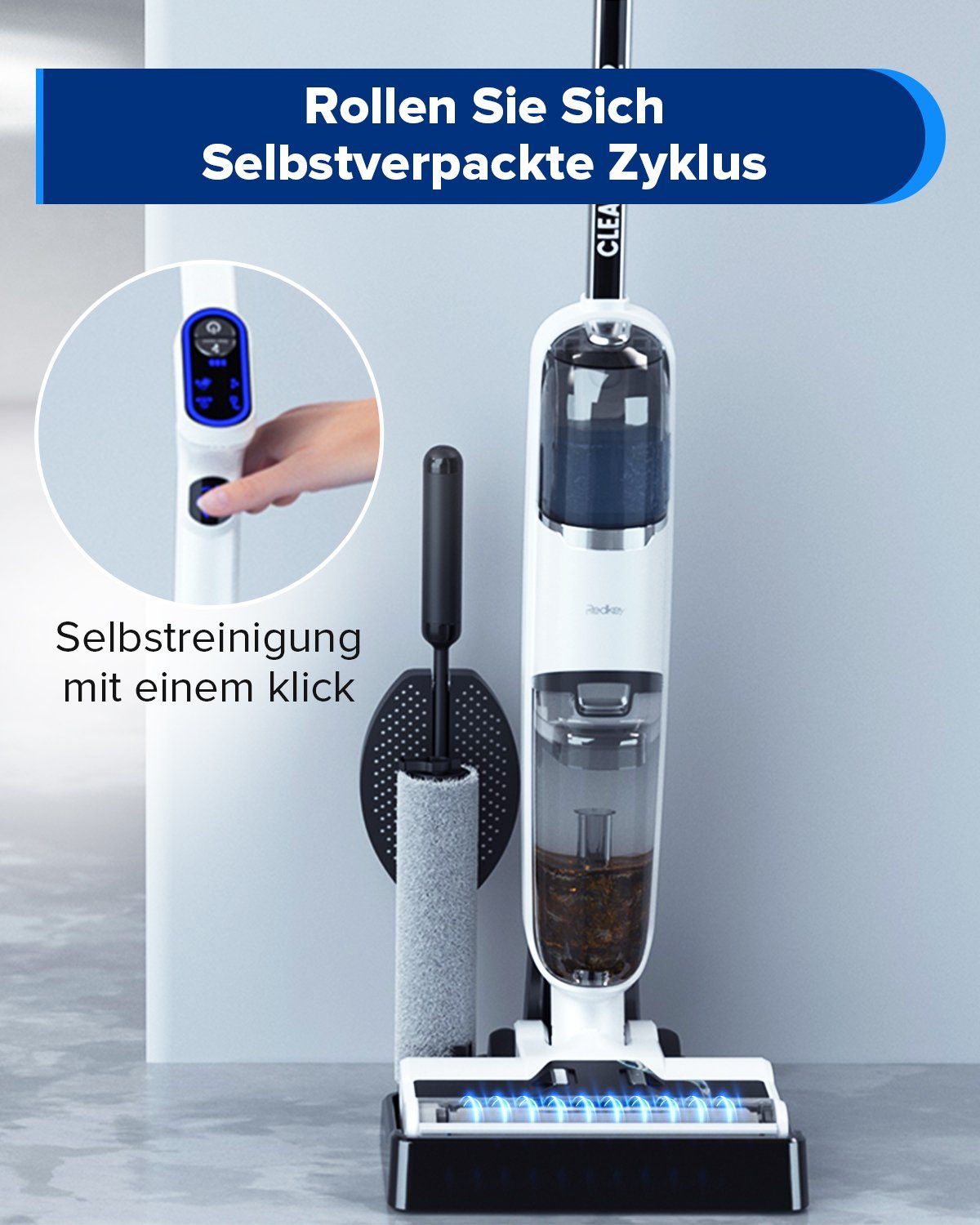 Redkey Nass-Trocken-Akkusauger W12, 150,00 W, Beutellos, Handstaubsauger, Akkustaubsauger, Selbstreinigung, Staubsauger Kabellos, 3-in-1 Nass Trockensauger, LED Anzeige, Doppelwassertank