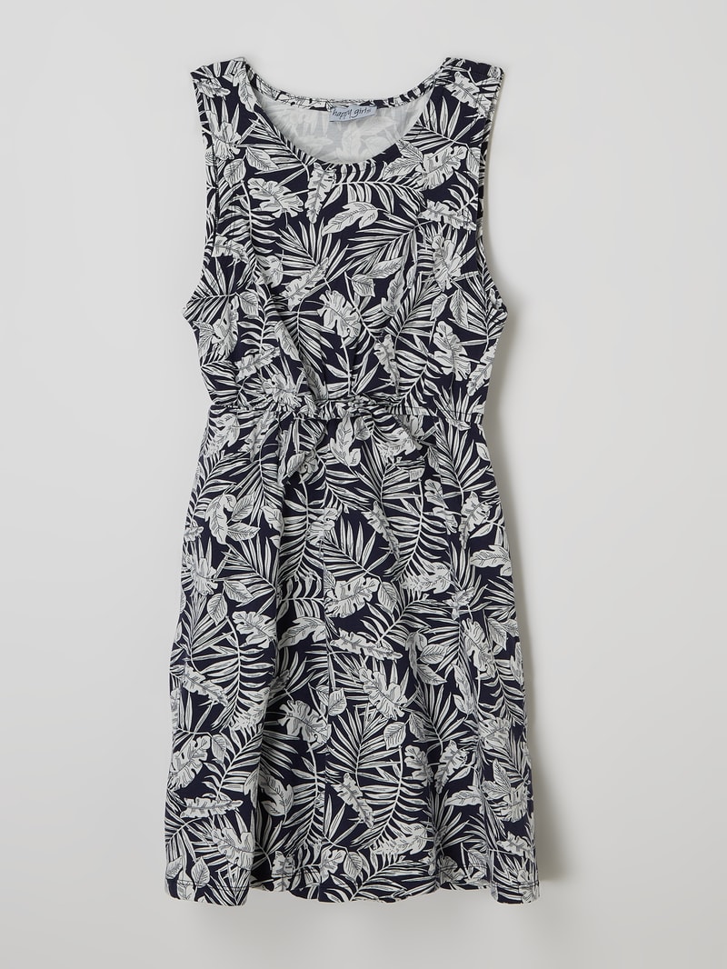 Kleid mit floralem Muster in marineblau