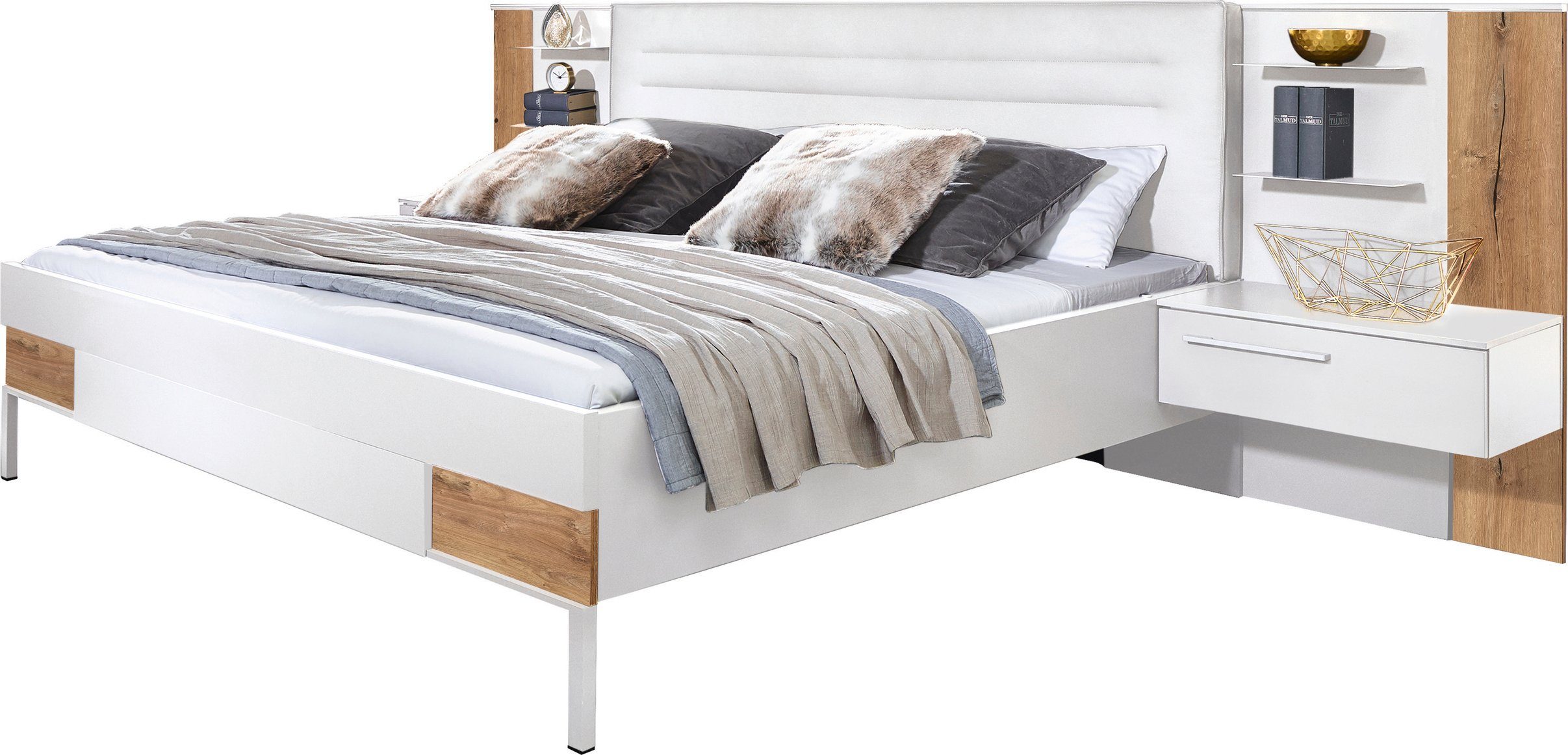 rauch Schlafzimmer-Set Valetta, Schrank, Bett, 2 Nachttische und 2 Paneele, optional mit Beleuchtung