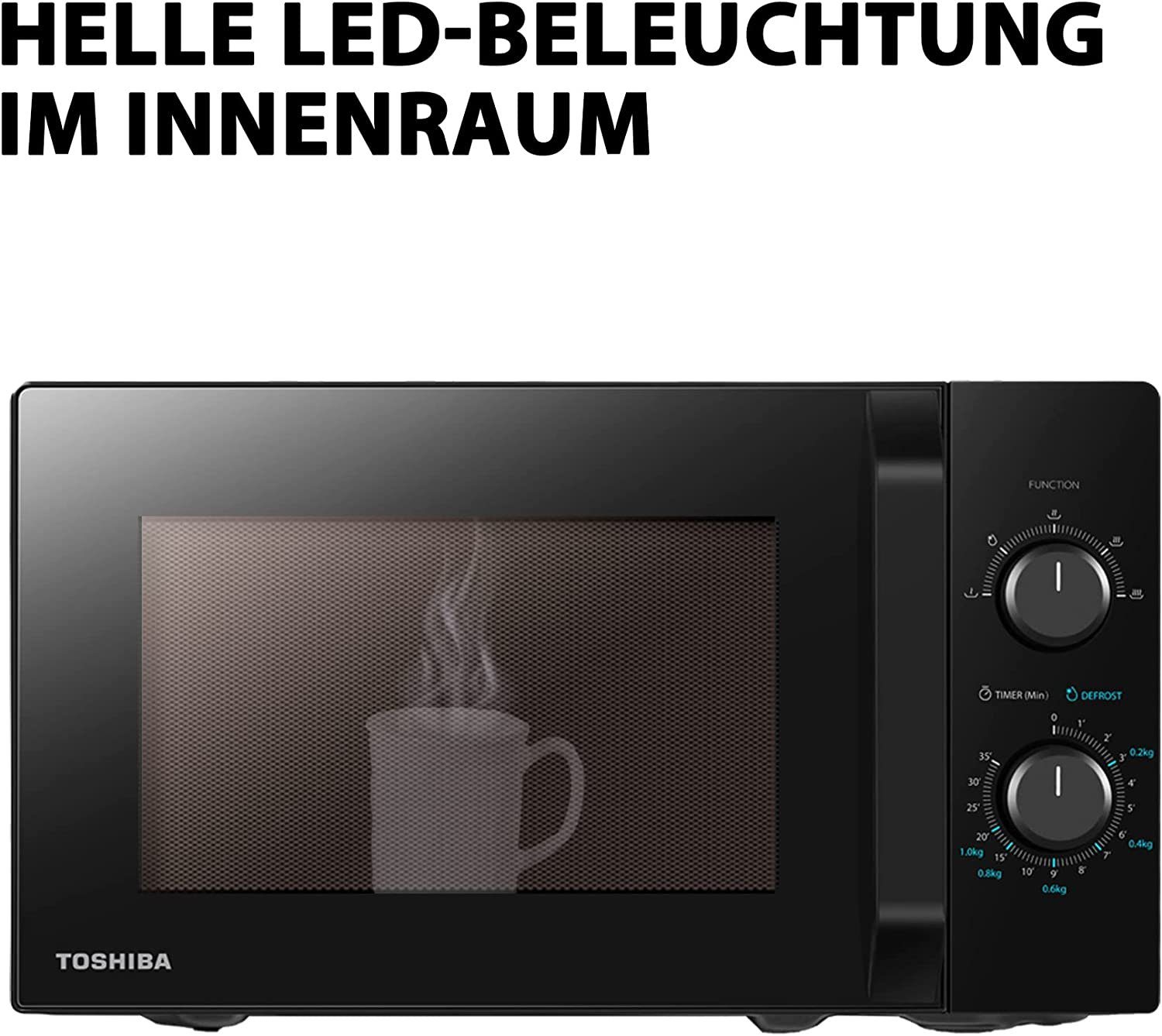 Toshiba Mikrowelle MW2-MM20PF(BK) Freistehend Mikrowelle, 20L, 800W, 5 Leistungsstufen, Mikrowelle, 20,00 l, mit Grill und Heissluft, Auftaufunktion