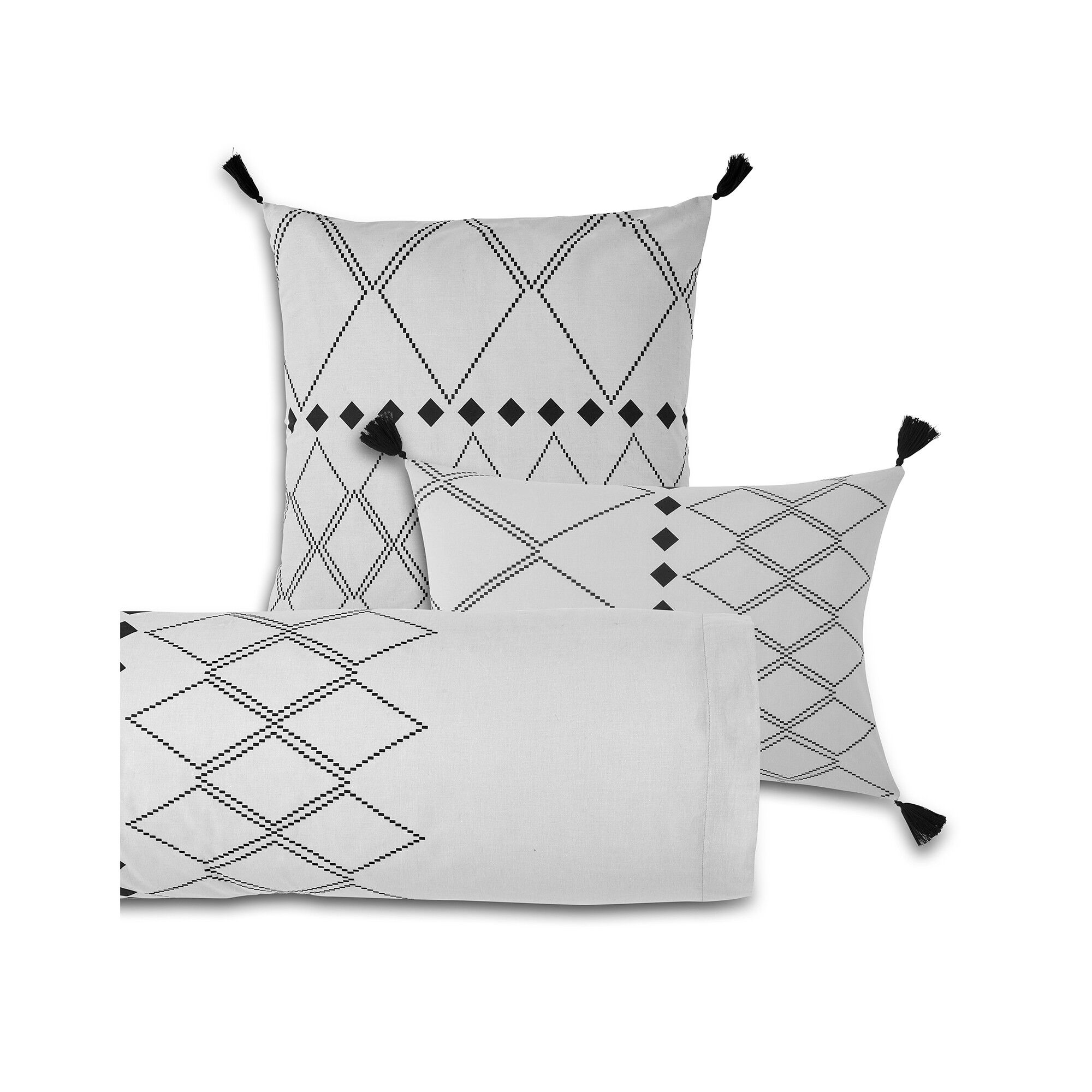 Linge de lit Massaï coton à motifs graphiques et finitions pompons
