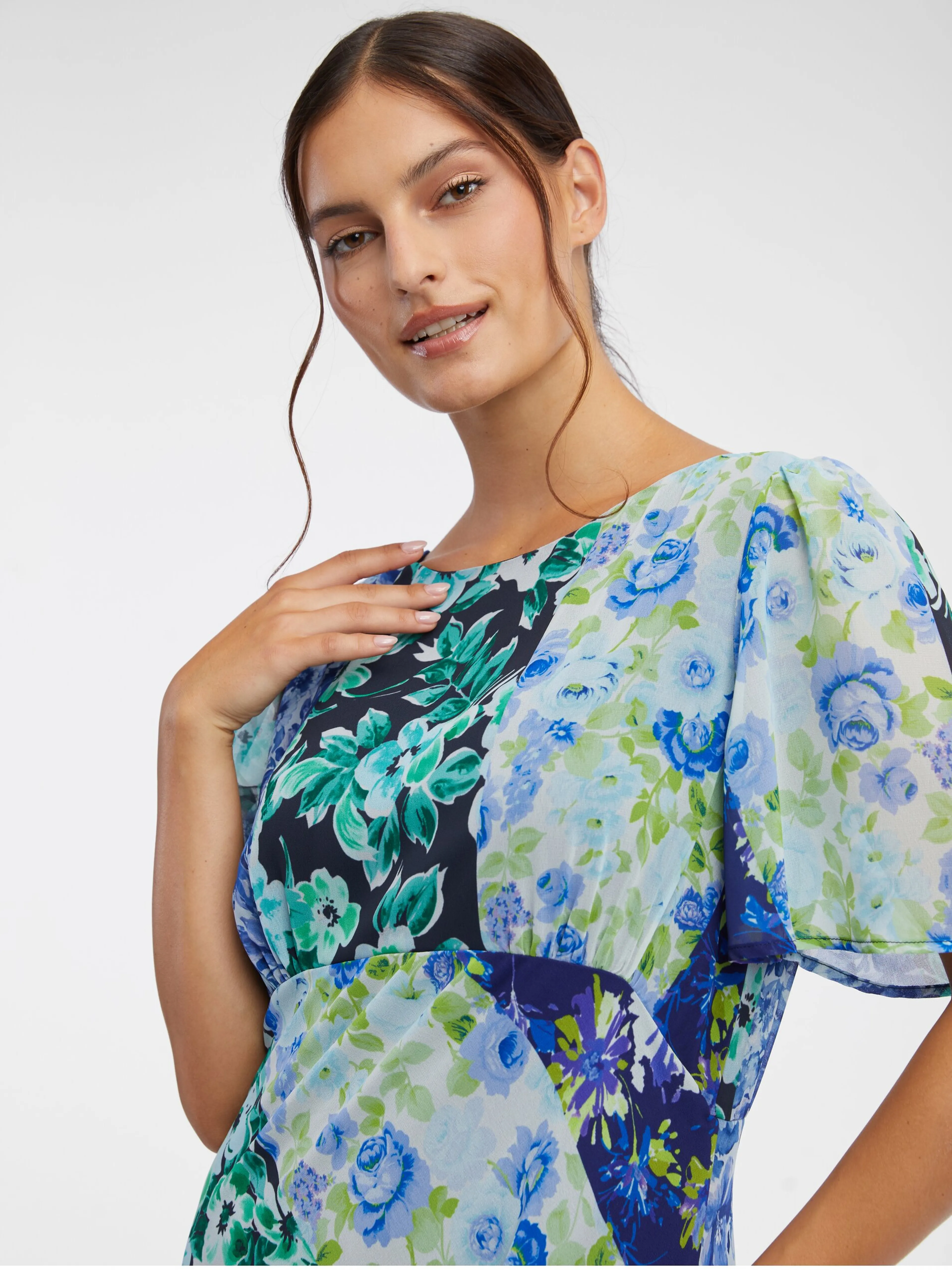 Blaues geblümtes Damen-Midikleid ORSAY