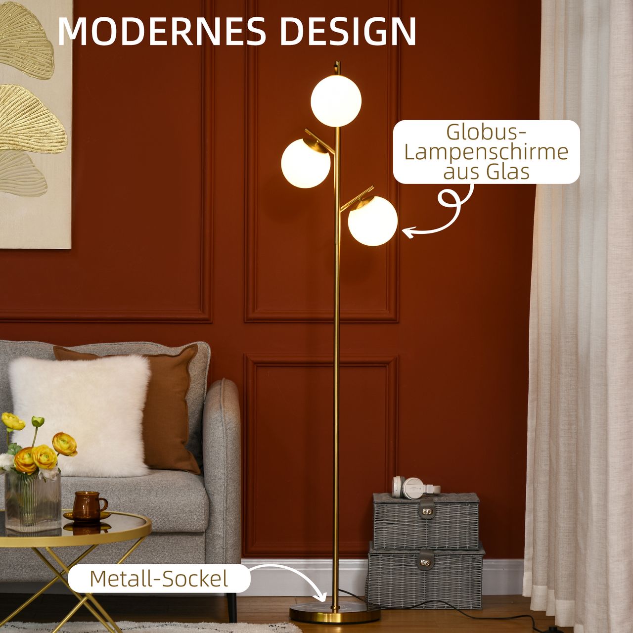 HOMCOM Stehleuchte, Stehlampe, 40 W Standlampe mit E27 Fassung exkl. Glühbirne