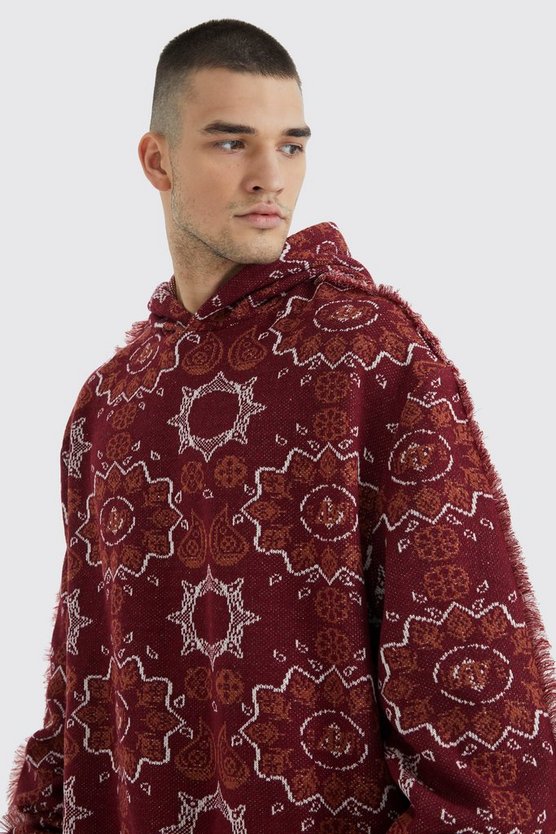 Tall Oversize Jacquard Hoodie mit Fransen