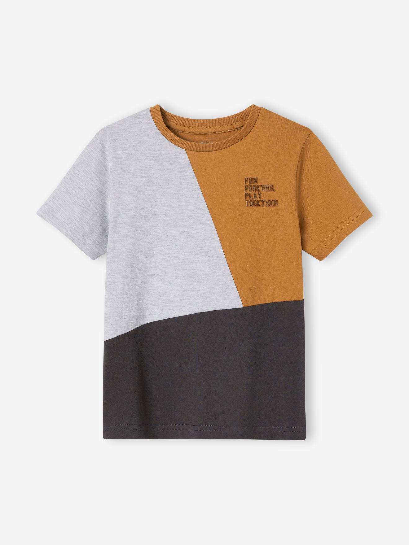 T-shirt sport colorblock garçon manches courtes gris chiné