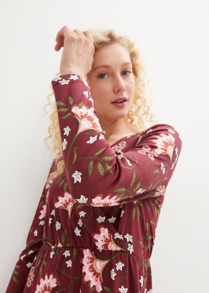 Baumwoll-Midi-Jerseykleid in Wickeloptik