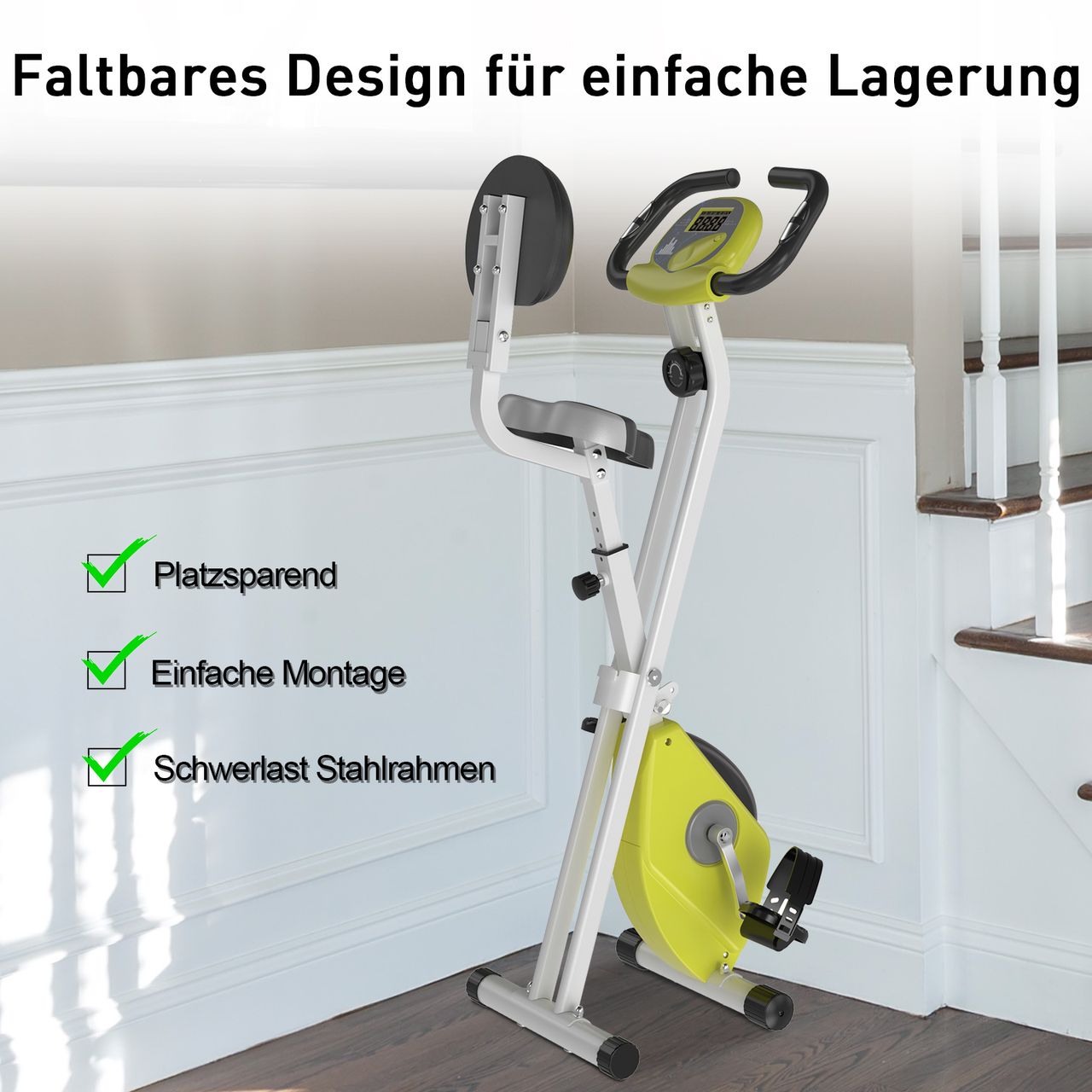 HOMCOM Heimtrainer Fahrradtrainer mit 8 stufig einstellbarem Magnetwiderstand Gelb Weiß 43 x 97 x 109 cm