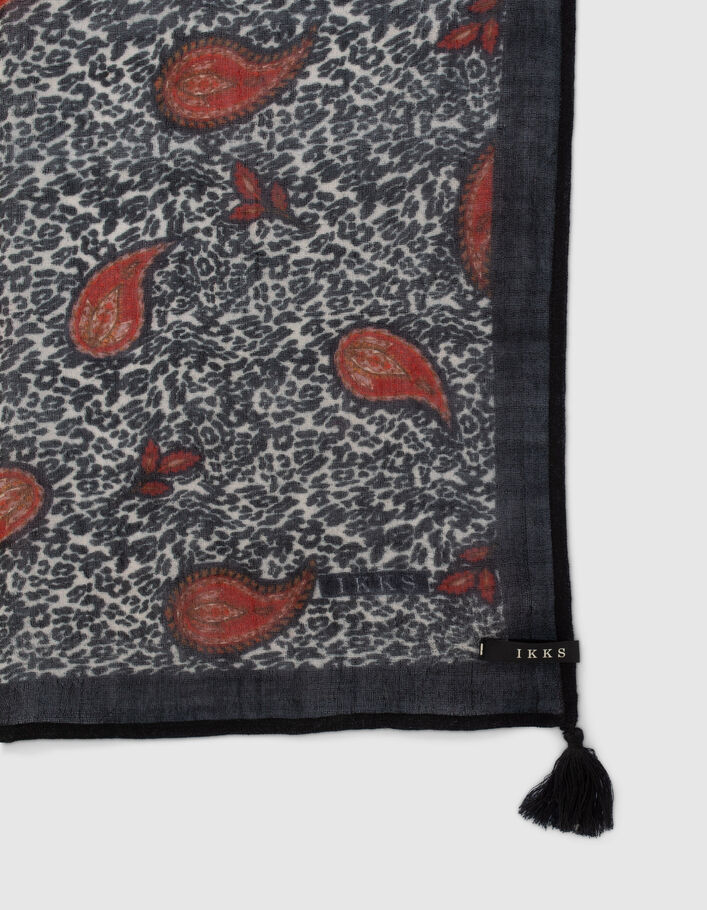 Foulard écru à motif léo cachemire Femme