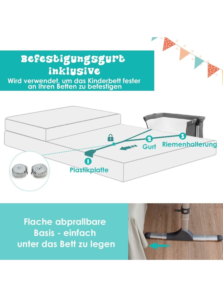 COSTWAY 2 in 1 Beistellbett in Grau günstig kaufen 97x70 cm