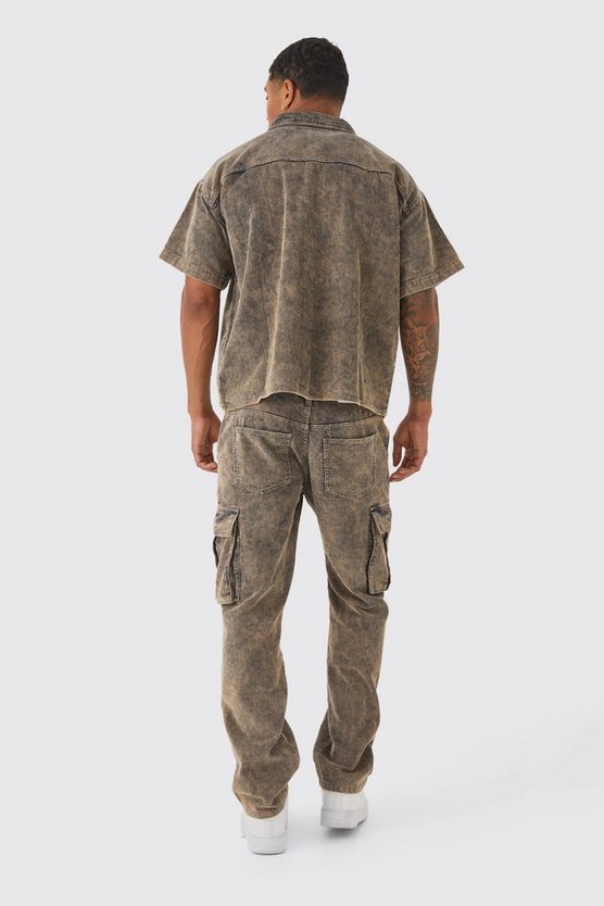 Lockere Cord-Cargohose mit Acid-Waschung