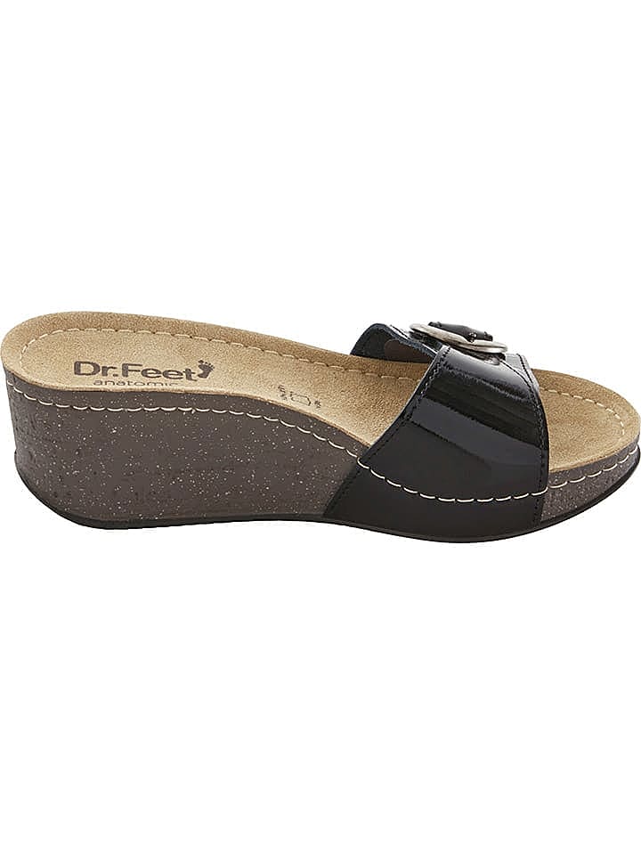 Dr. Feet Leder-Keilpantoletten in Schwarz günstig kaufen 42