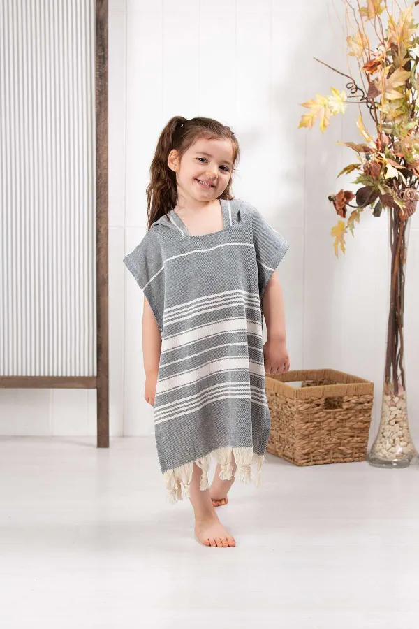 Formeya  Kinder-Poncho, Strandtuch aus 100 % Baumwolle, Peshtemal-Grau