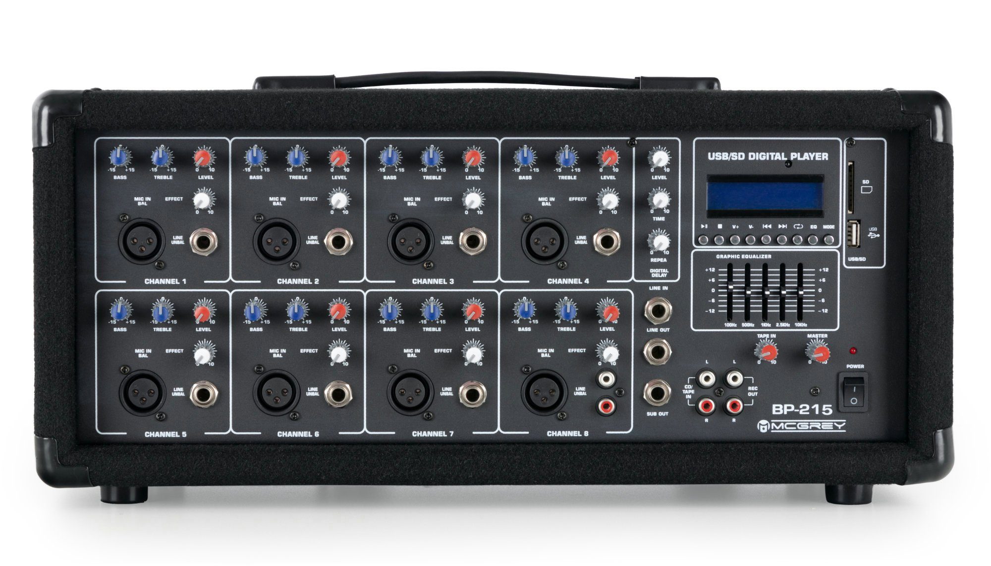McGrey BP-215 Bandpack PA-Anlage Lautsprechersystem (Bluetooth, 150 W, inkl. 4-Kanal Powermixer - USB/SD-Slot - Mikrofon, Kabel & Stative)