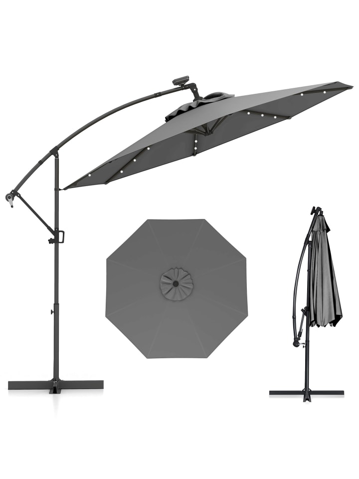 COSTWAY 300cm Sonnenschirm mit LED-Solar-Beleuchtung in Anthrazit günstig kaufen onesize