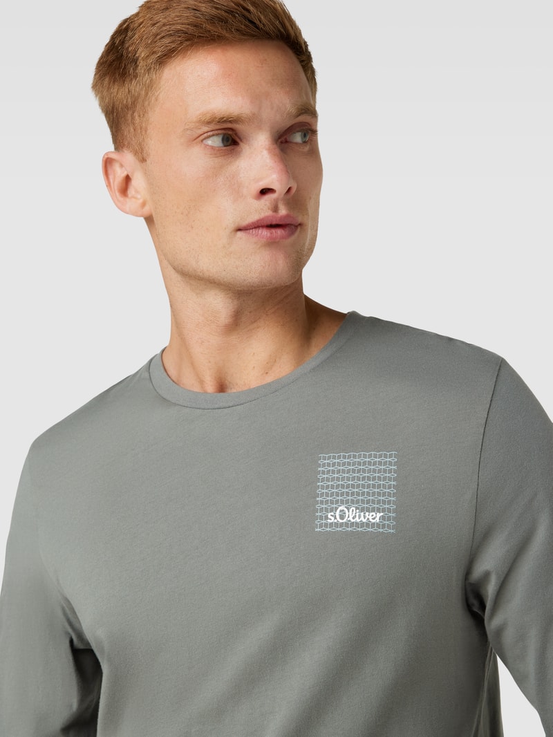 Longsleeve mit Label-Print Modell 'Mix & Match' in olivgrün