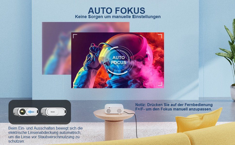 Jimveo 1080P 4K Unterstützt Projektor, 750ANSI Portabler Projektor (20000 lm, 18000:1 Jimveo, 3840x2160 px, Maximal 300''Display Innovativer Gut Qualität Vielseitige Anschlüsse)