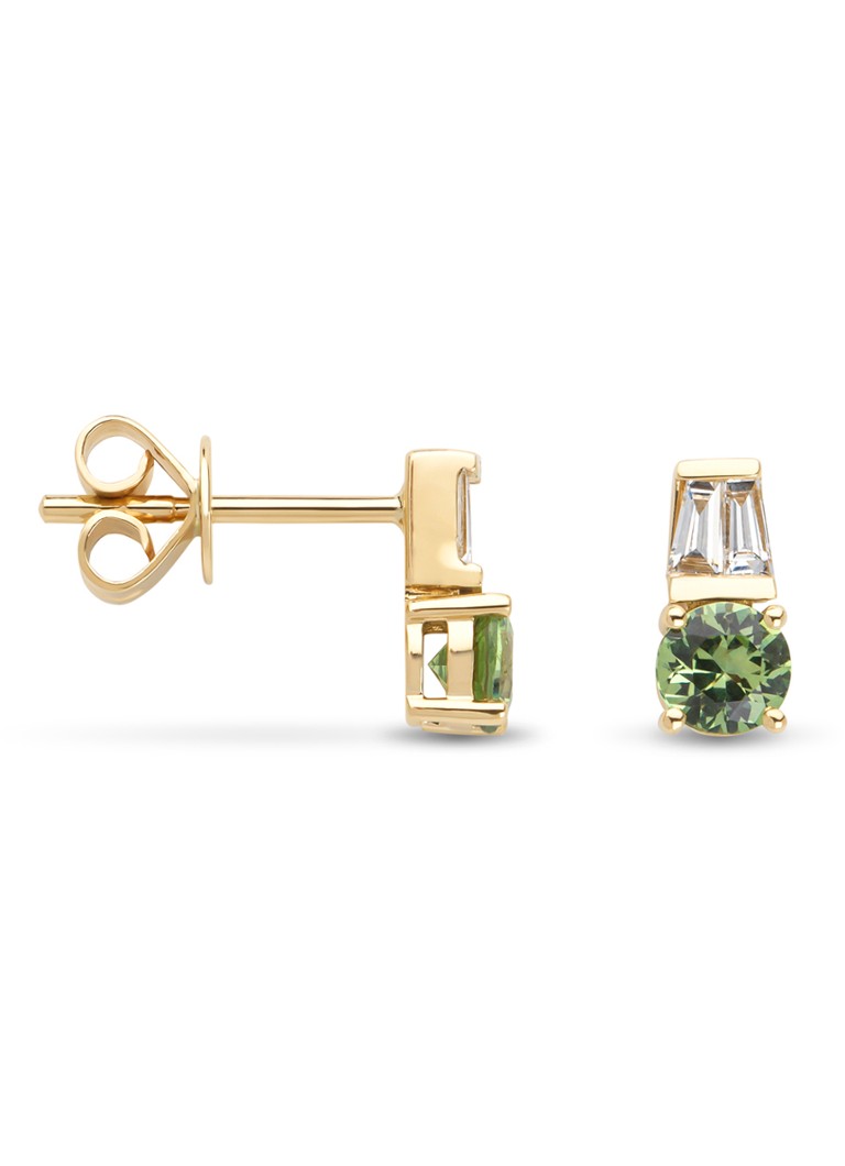 Diamond Point Yellow gold earrings, 0.59 ct green sapphire, Eden