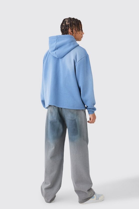 Kastiger Oversize Hoodie mit Reißverschluss und Denim-Applikation