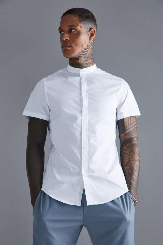Kurzärmlig Slim-Fit Grandad-Hemd