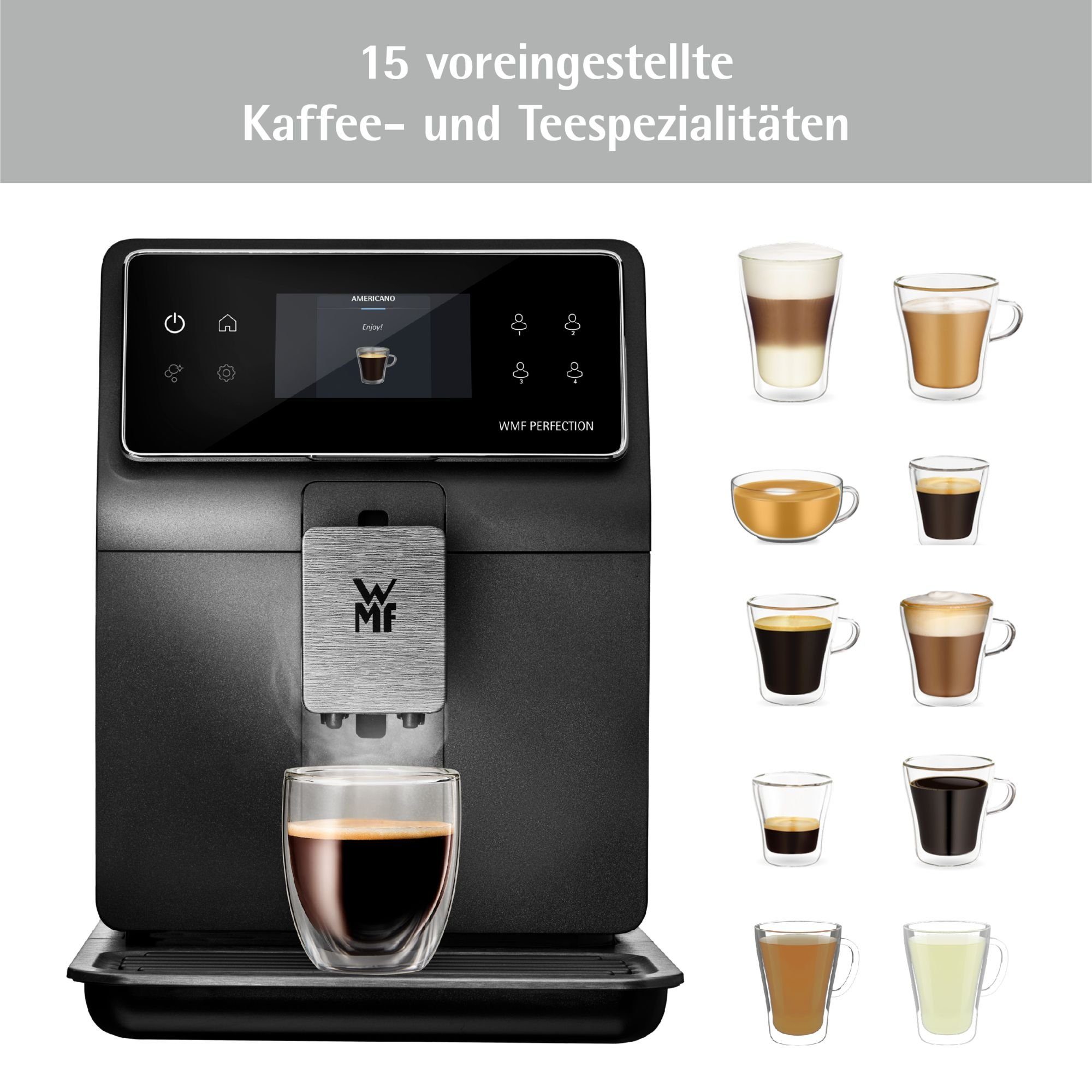 WMF Kaffeevollautomat, 15 Getränkespezialitäten, Double Thermoblock, Edelstahl-Mahlwerk