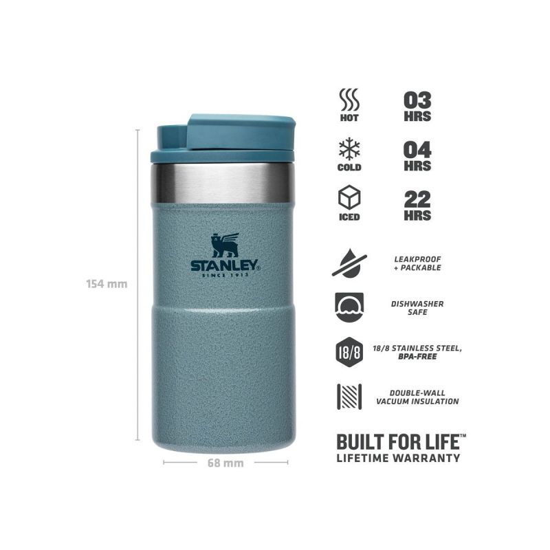 Thermo-Fahrradflasche, Stanley Classic Neverleak Travel Mug 8.5oz \/ 250ml Hammertone Ice