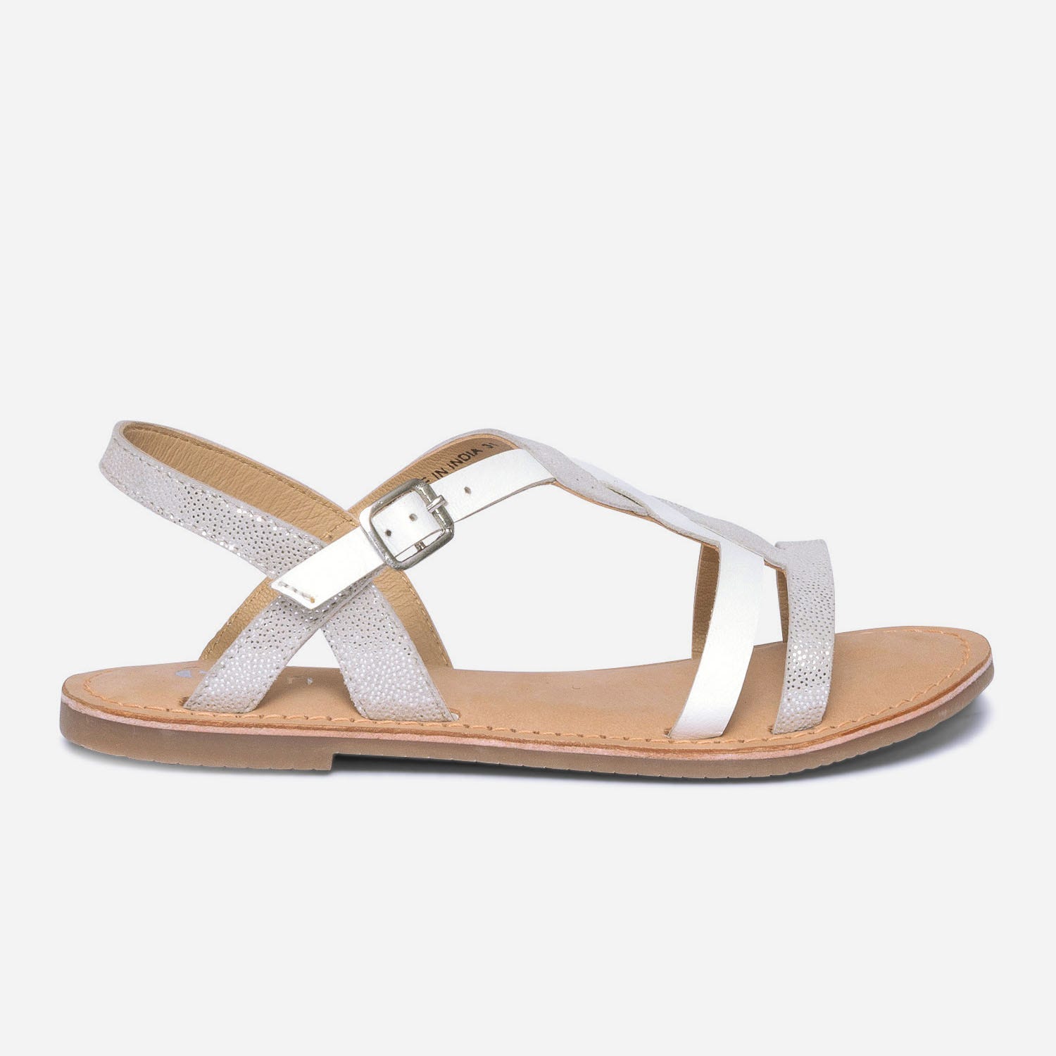 Sandale blanche et argentée en cuir