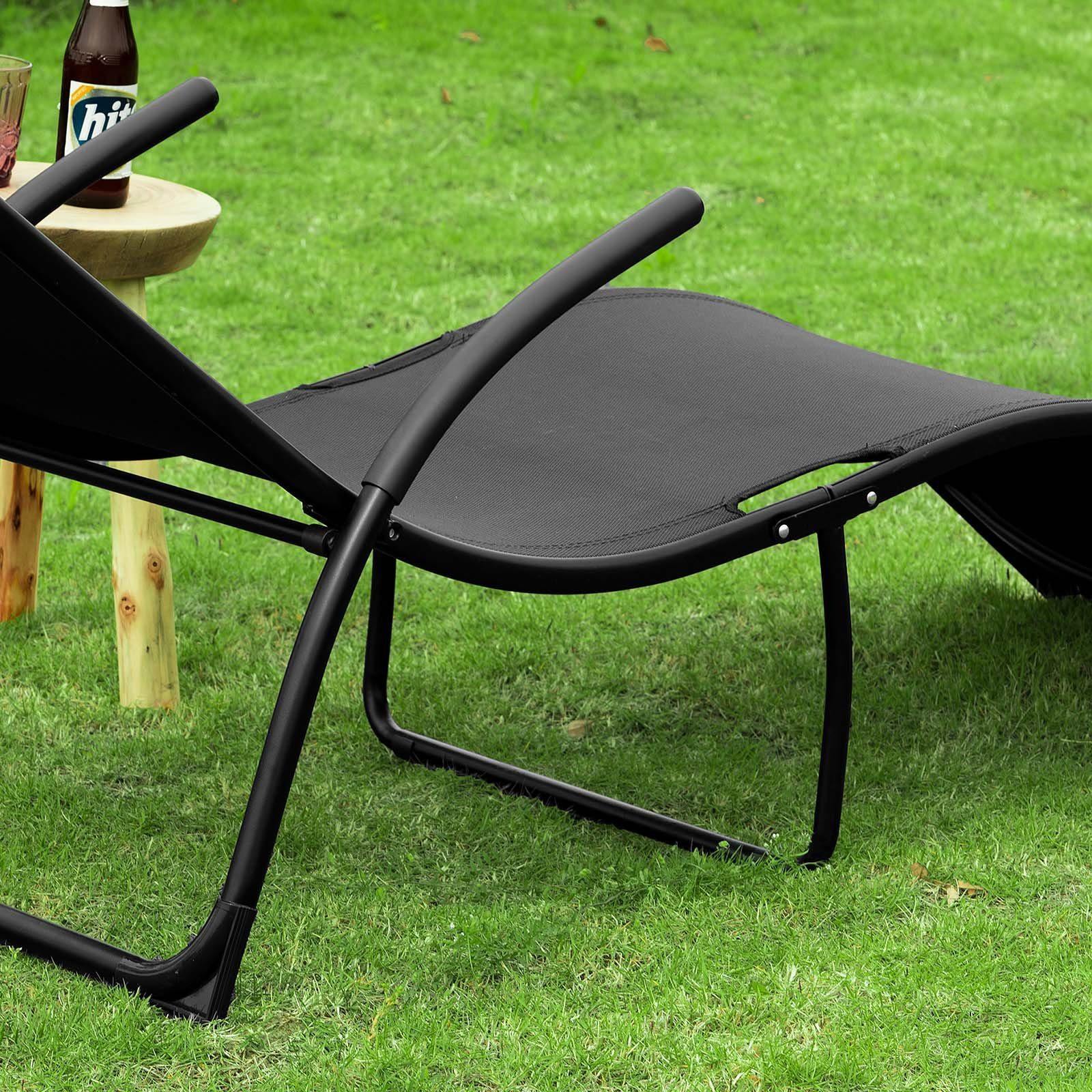 SoBuy Gartenliege OGS45 Sonnenliege klappbar Relaxstuhl Liegestuhl mit Kopfkissen Klappliege Schwarz Belastbarkeit 150 kg